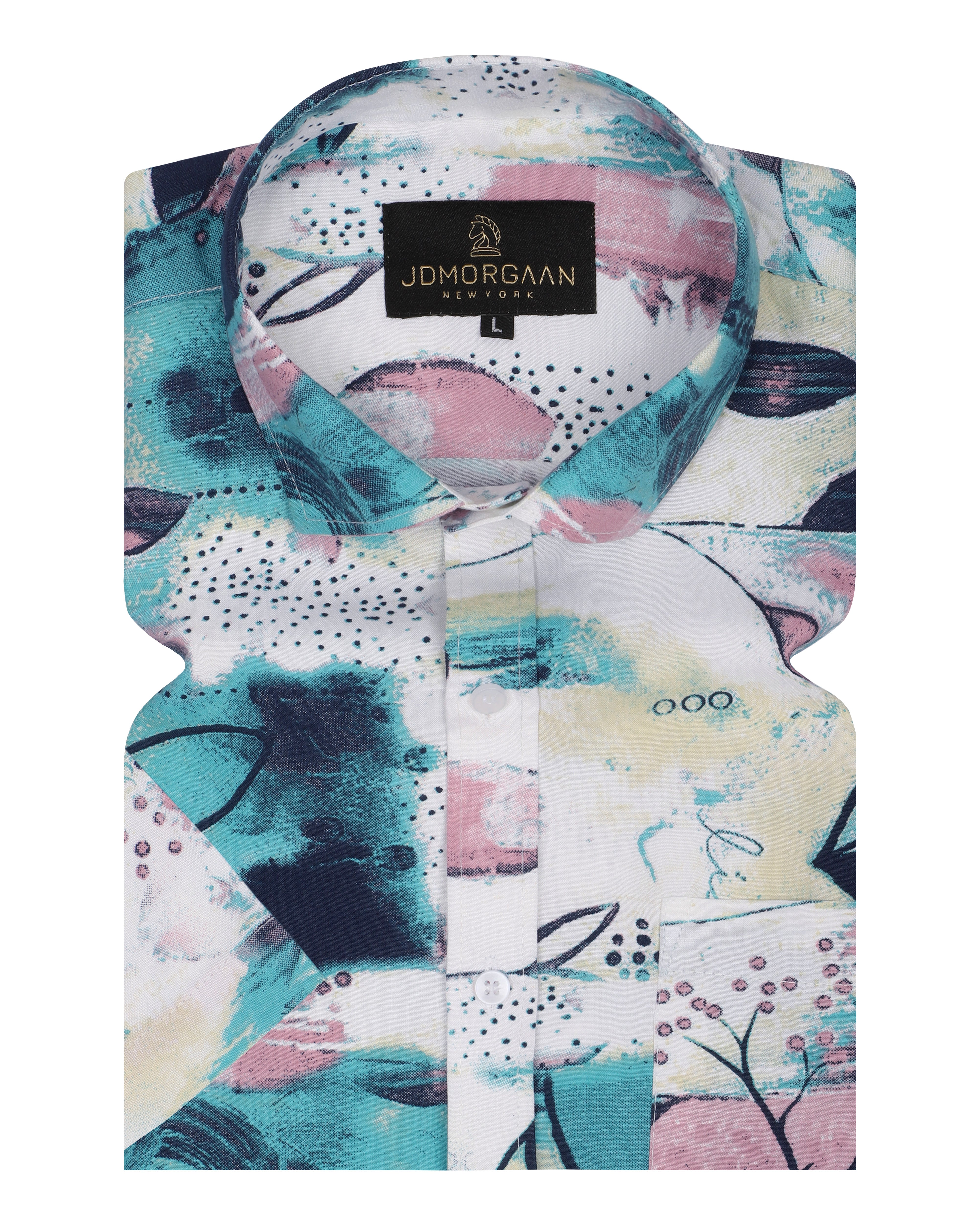 Half Sleeve's Rayon ocean Blue Multicolor print