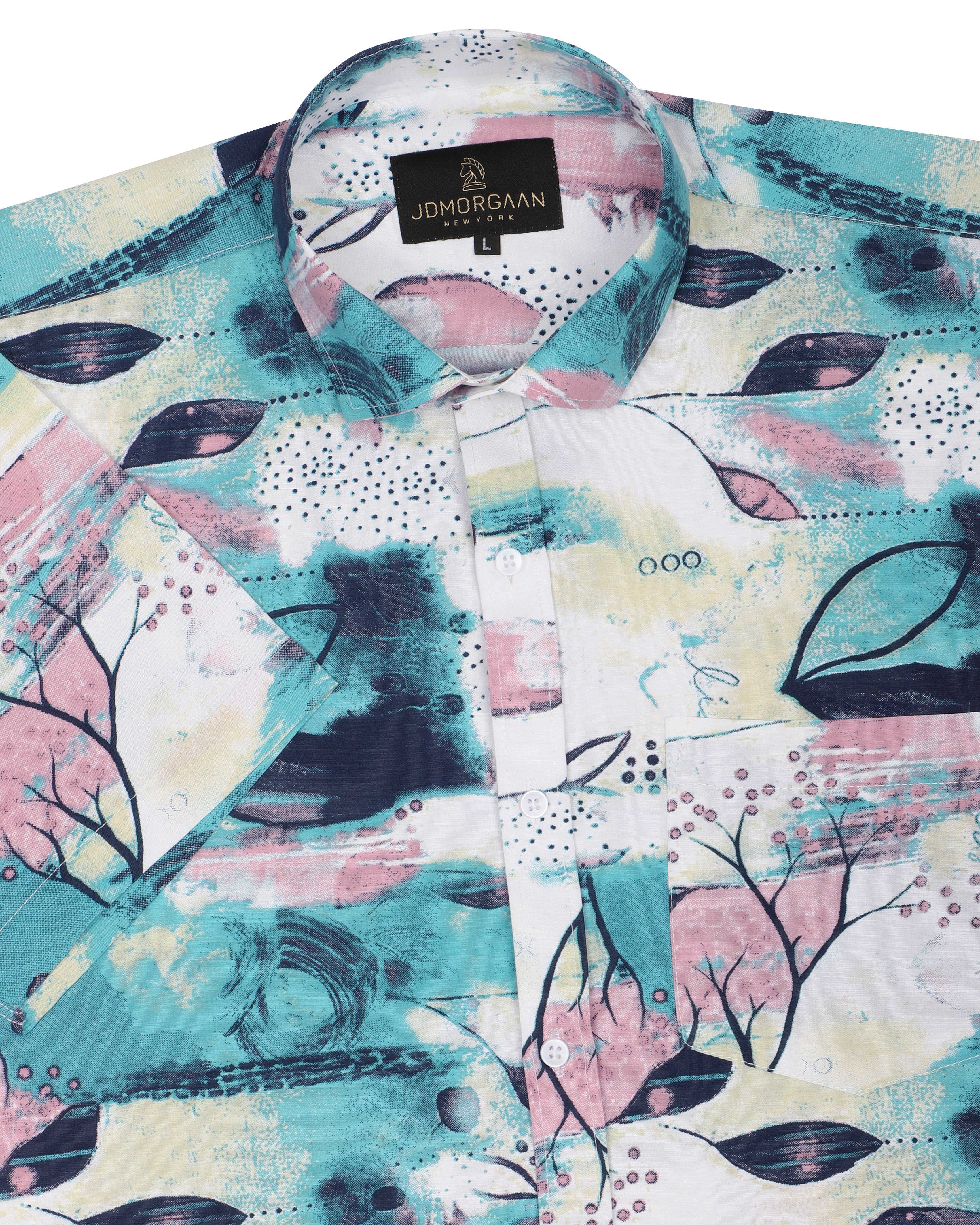 Half Sleeve's Rayon ocean Blue Multicolor print