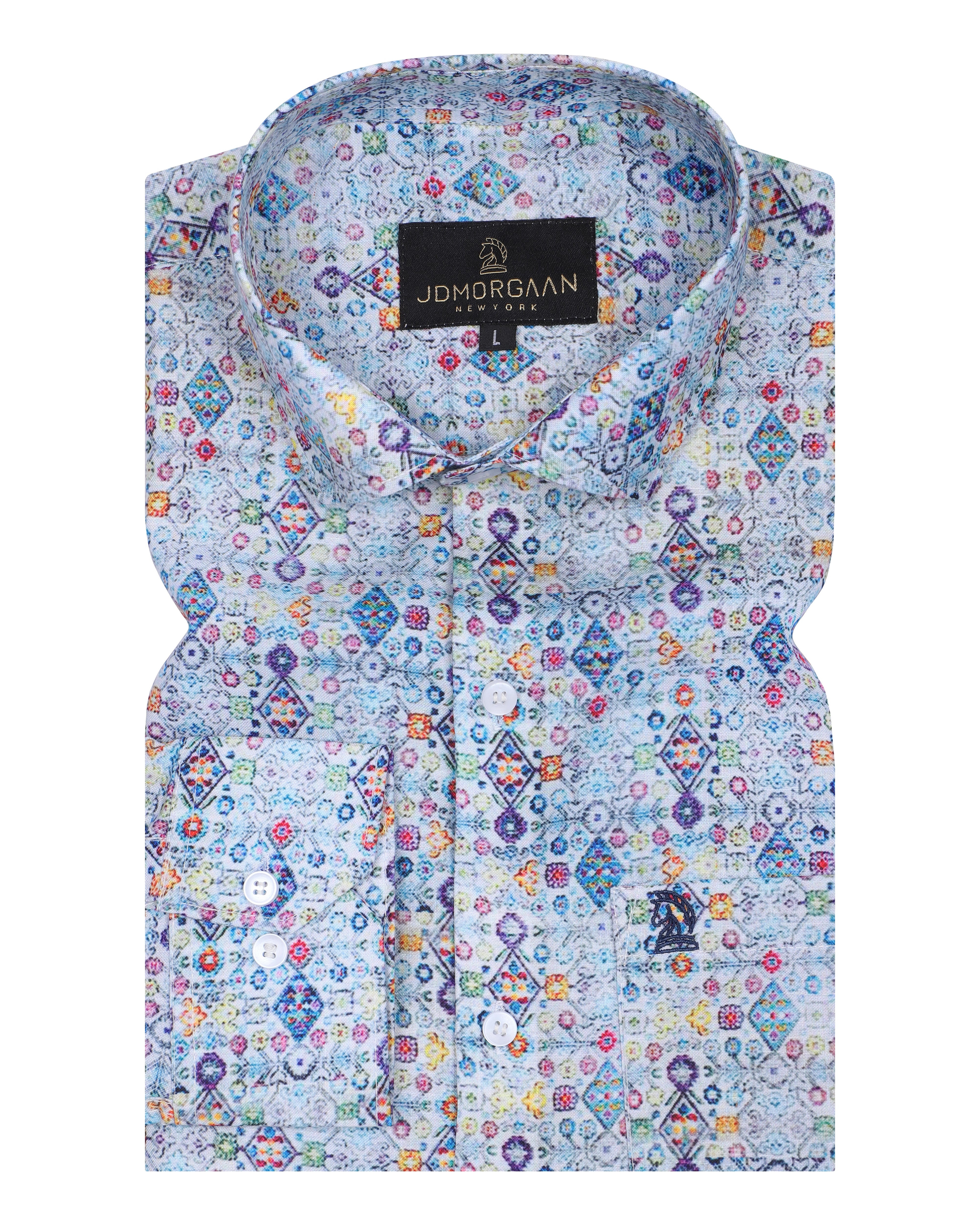 Fancy Sky Blue Digital Print Premium Cotton Shirt