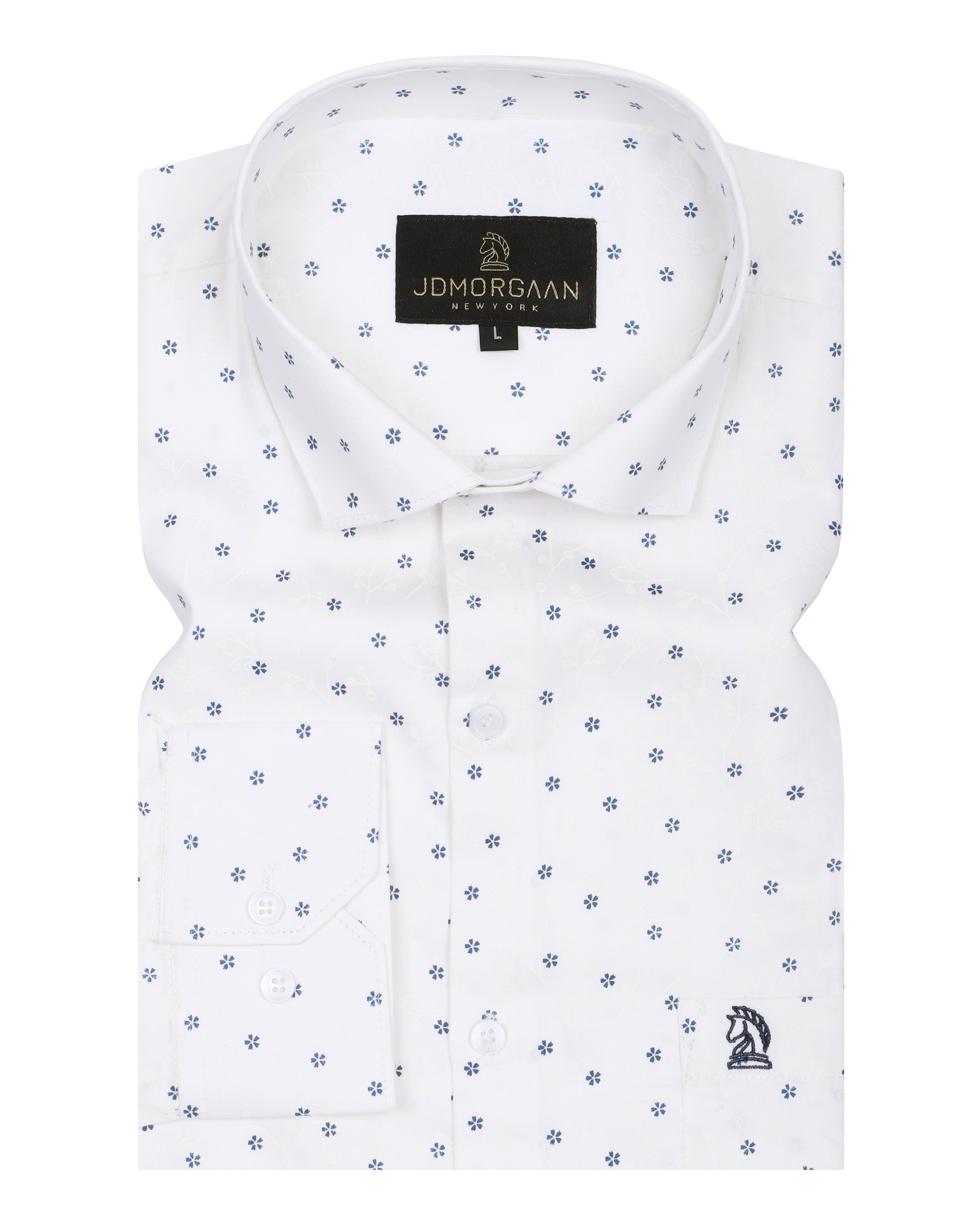 White Giza Print Premium Cotton Shirt