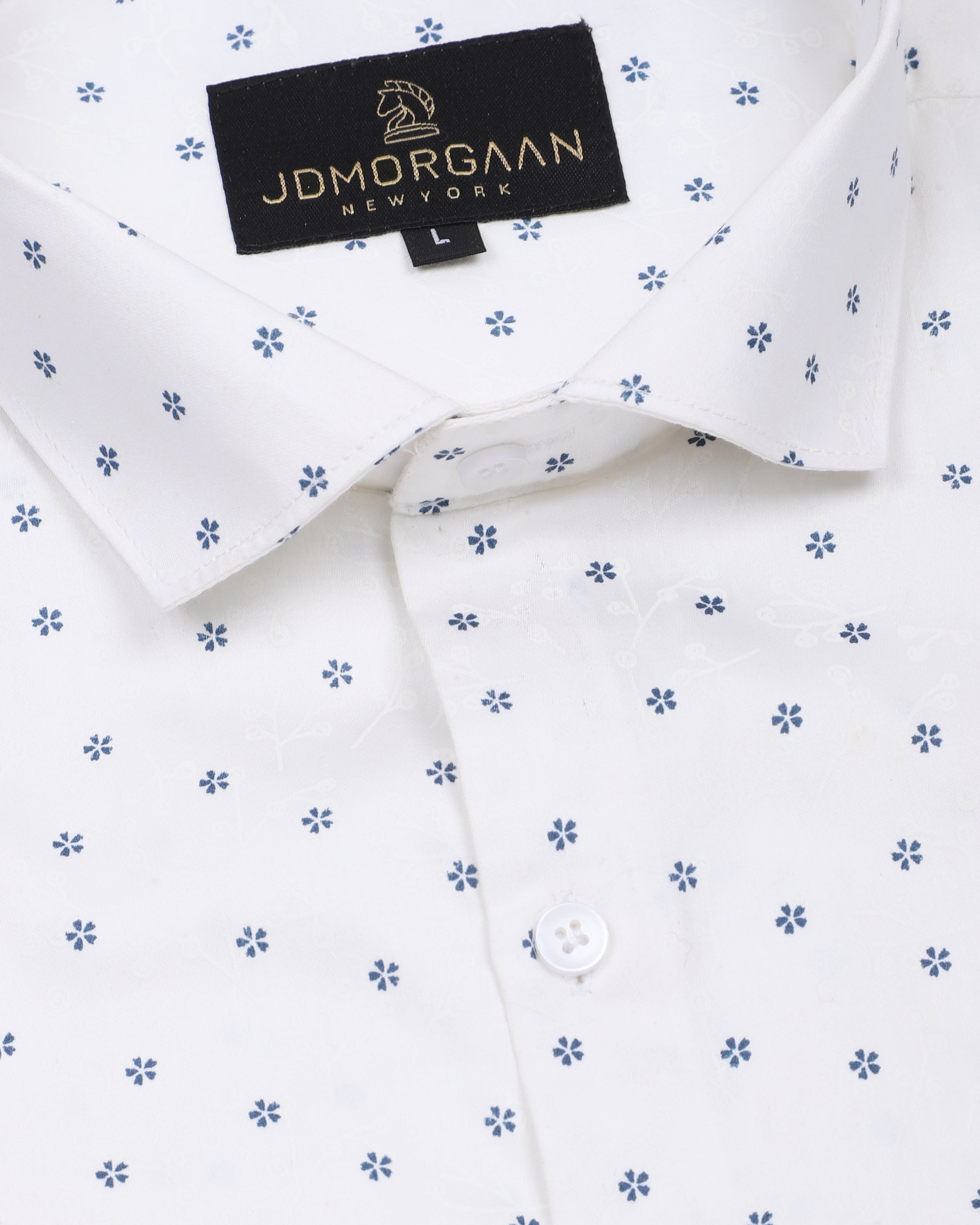 White Giza Print Premium Cotton Shirt