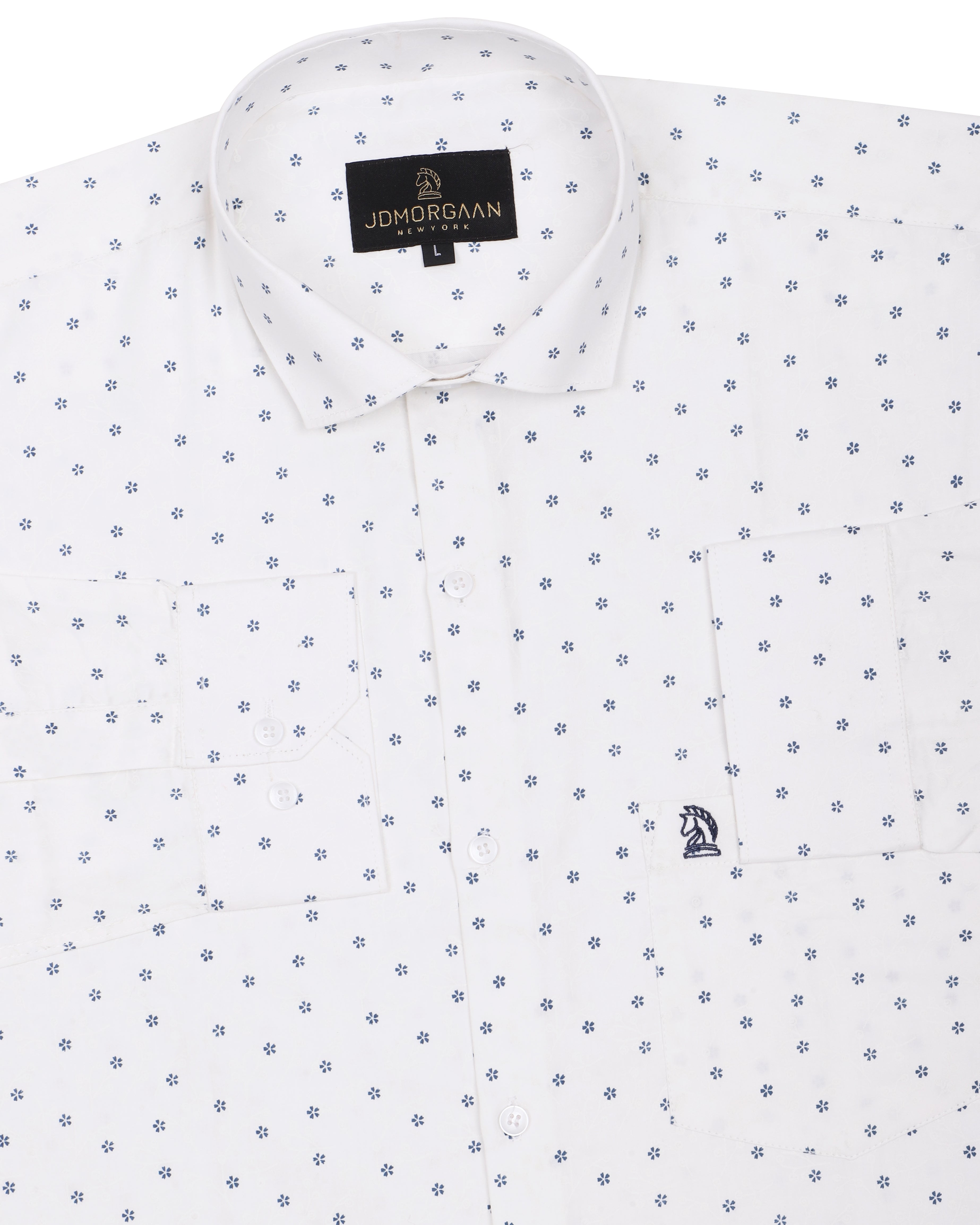 White Giza Print Premium Cotton Shirt