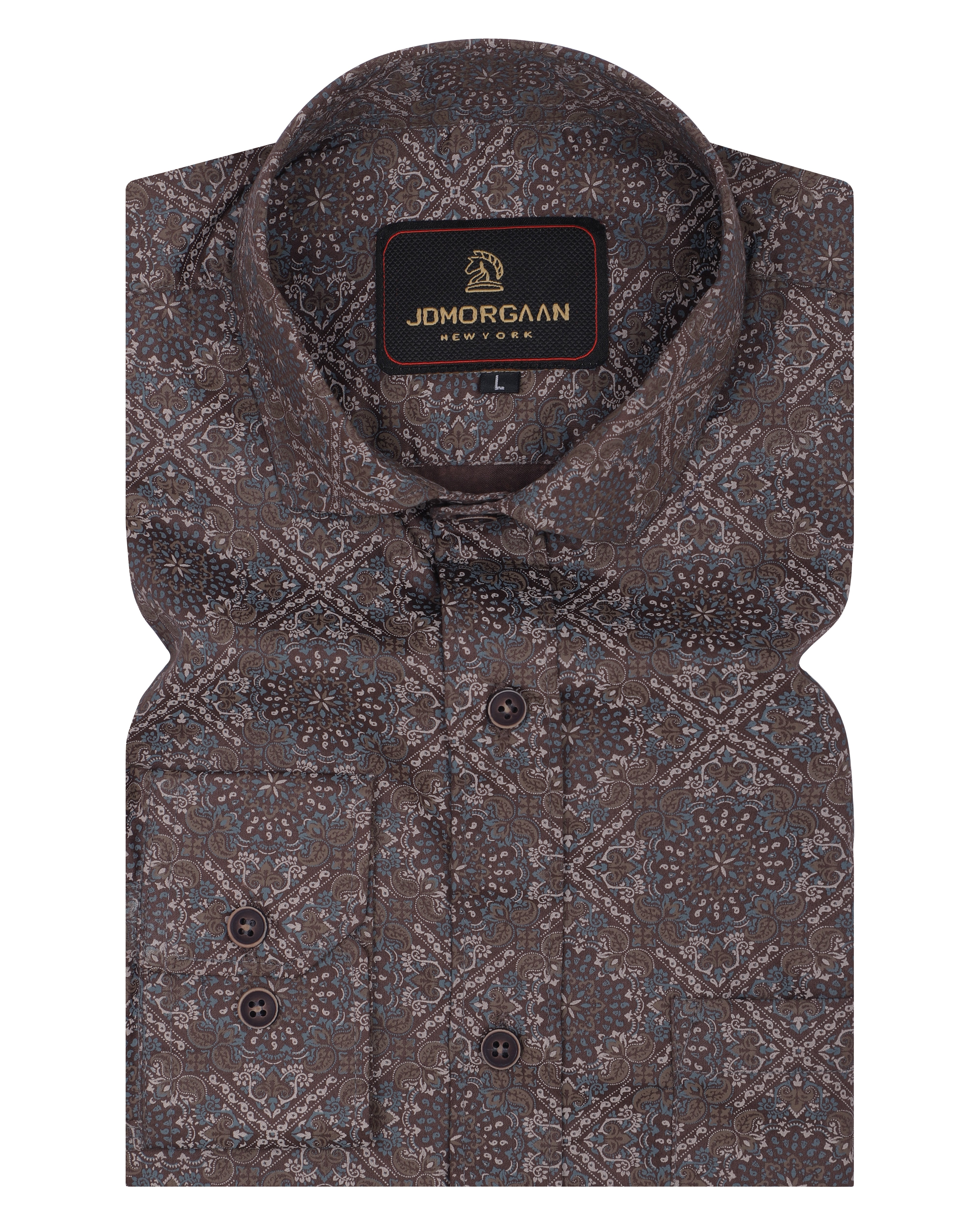 Chocolate Colour Fancy Print Premium Cotton Shirt