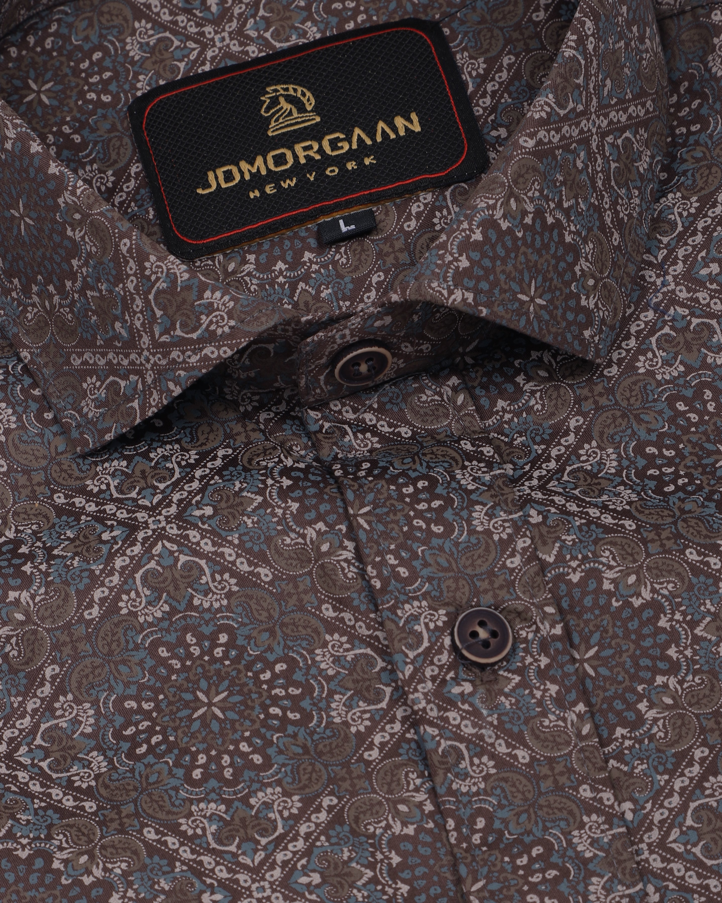 Chocolate Colour Fancy Print Premium Cotton Shirt