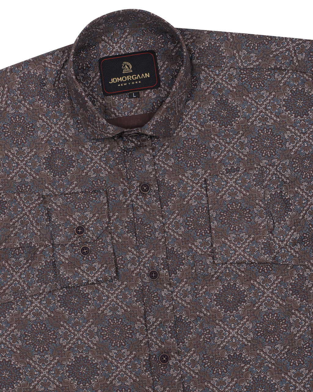 Chocolate Colour Fancy Print Premium Cotton Shirt