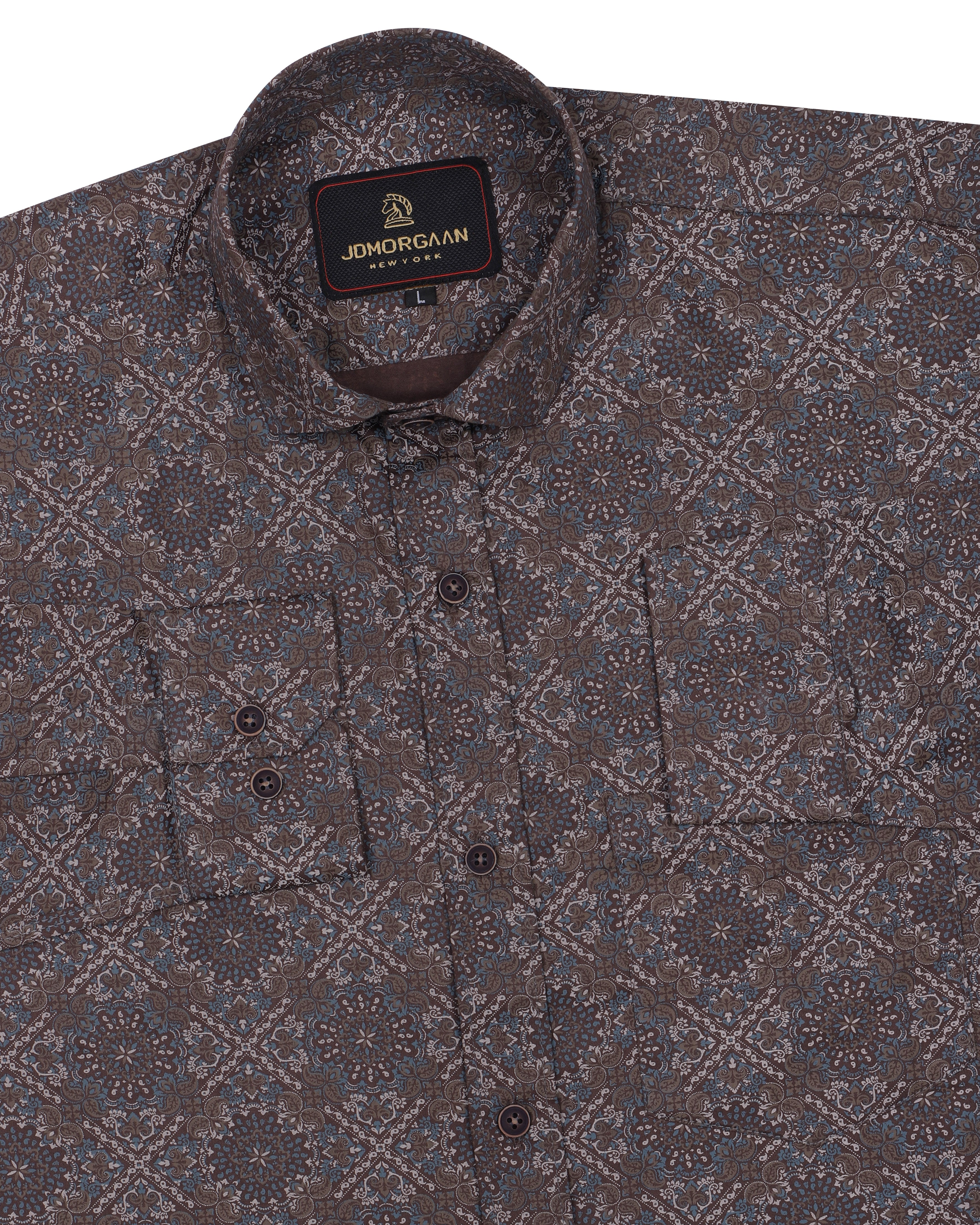 Chocolate Colour Fancy Print Premium Cotton Shirt