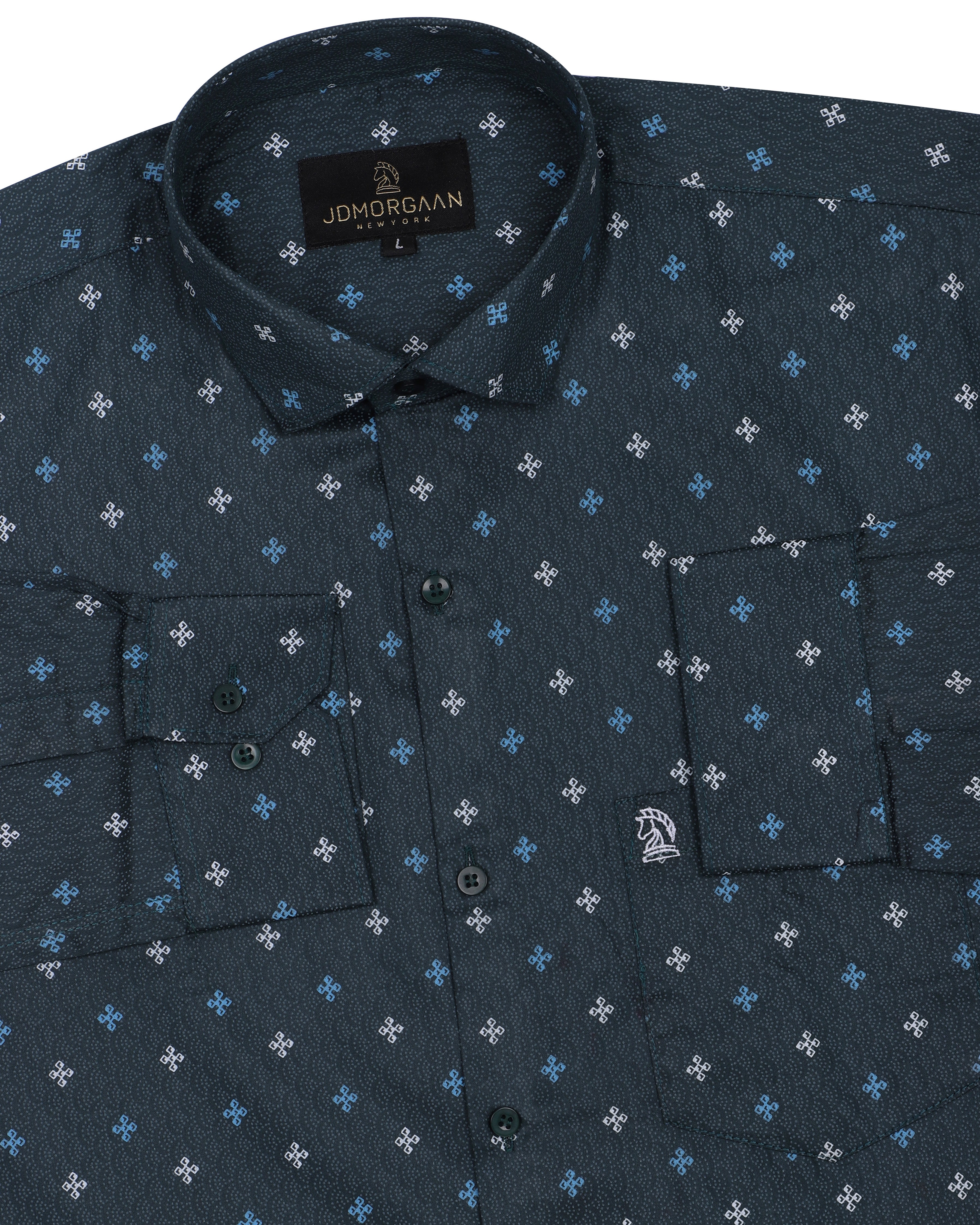 Fancy Digital white blue Print Premium Cotton Shirt