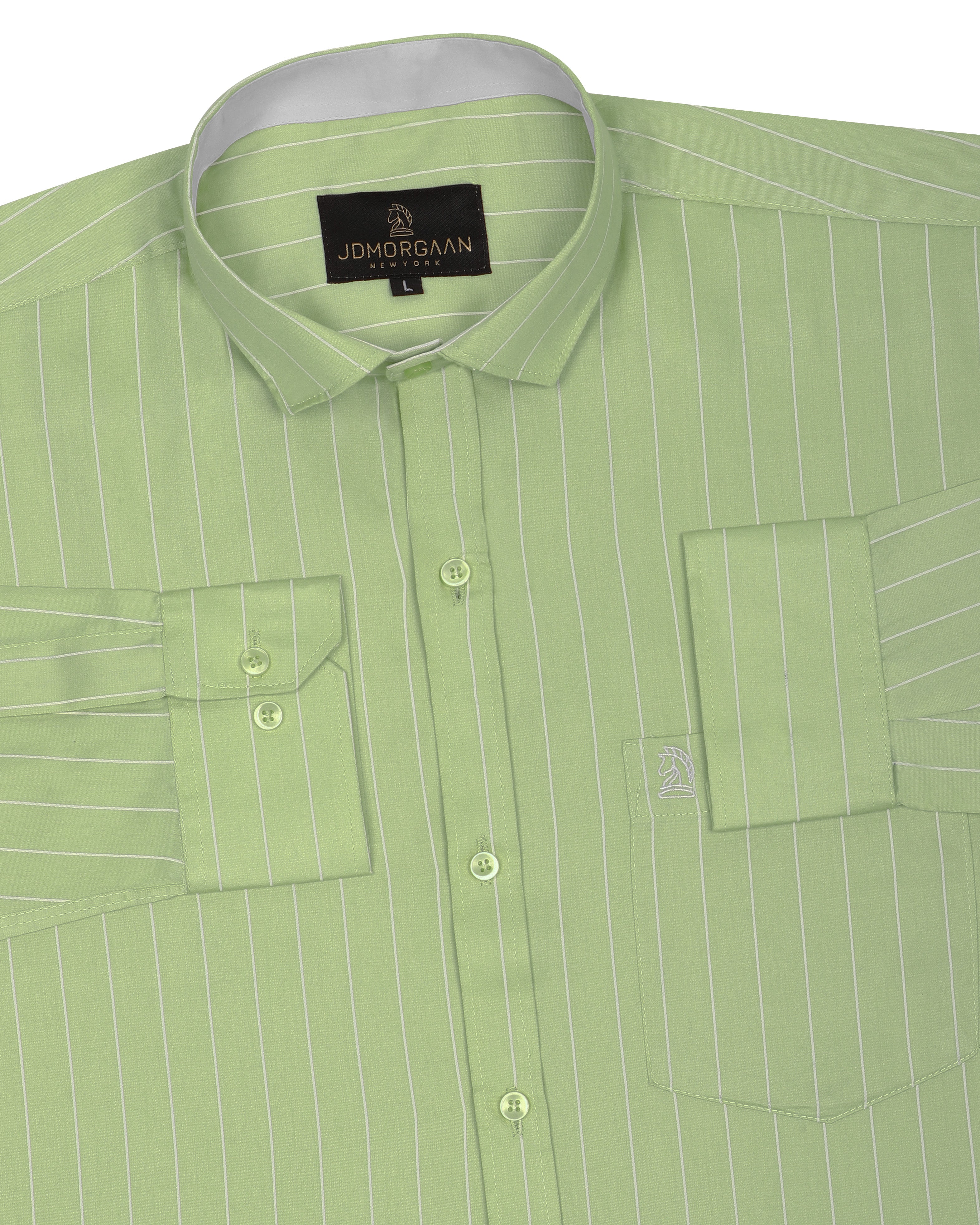 Lime Green Twill Giza  Lining Premium Cotton Shirt