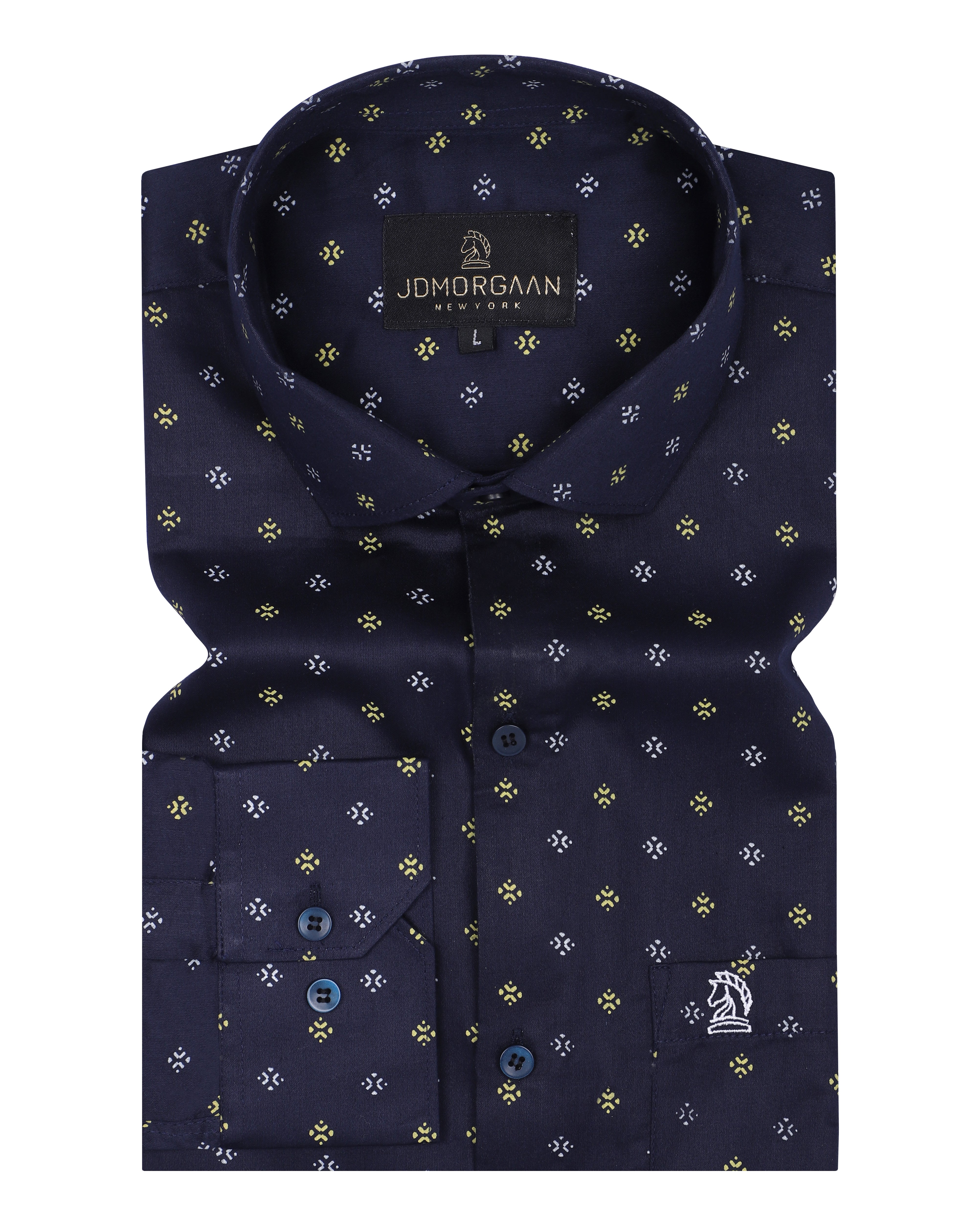 Navy Blue Giza Print Premium Cotton Shirt