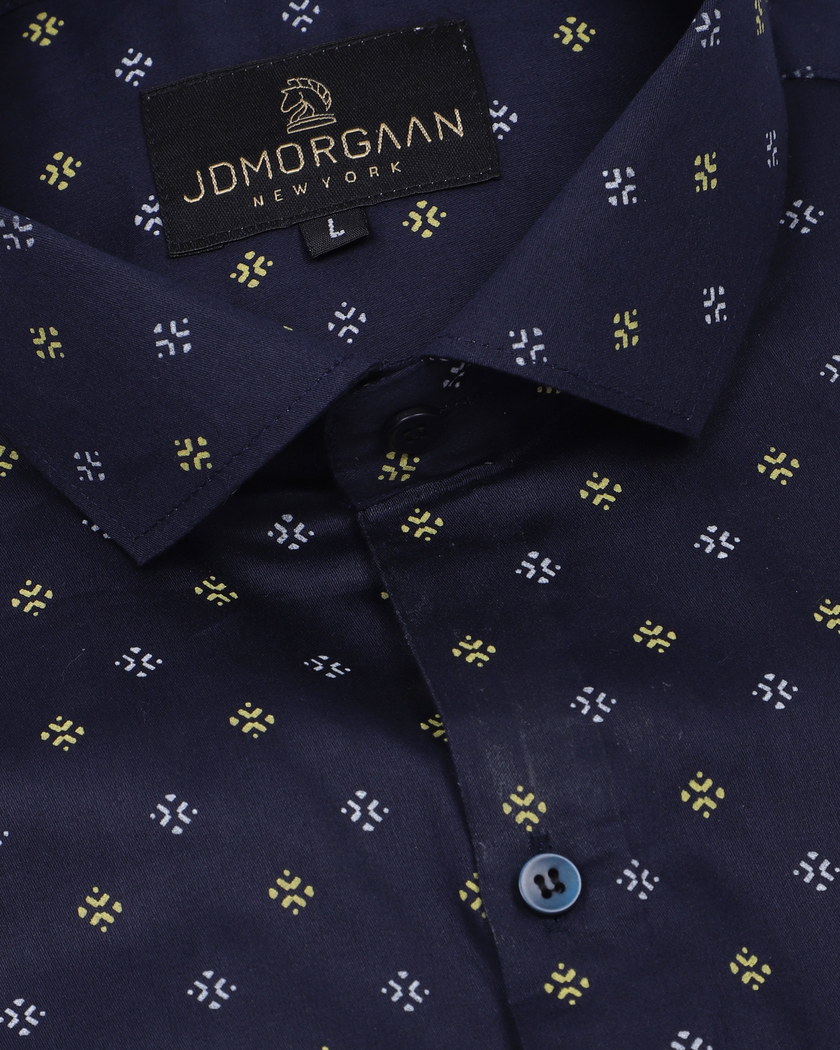 Navy Blue Giza Print Premium Cotton Shirt