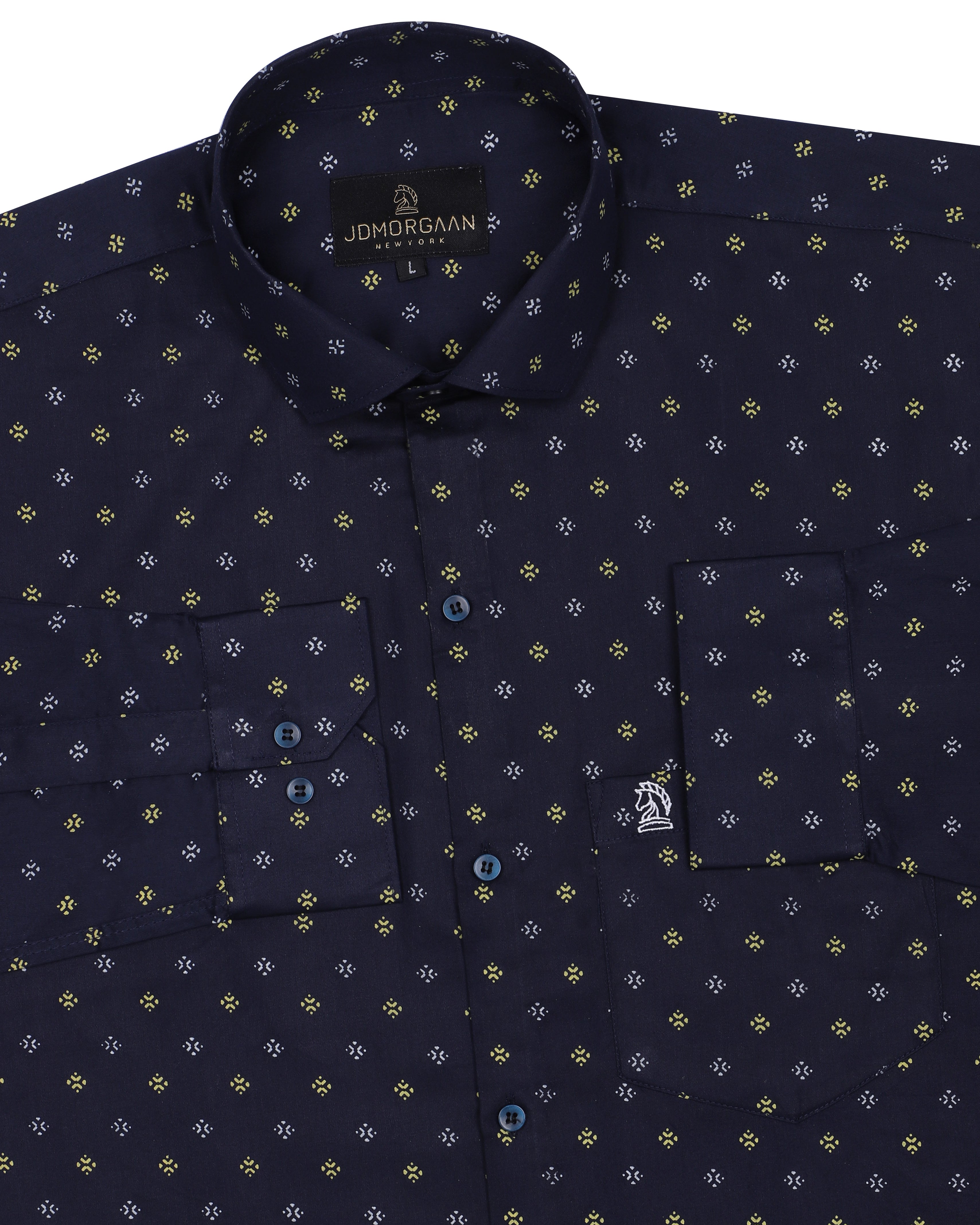 Navy Blue Giza Print Premium Cotton Shirt