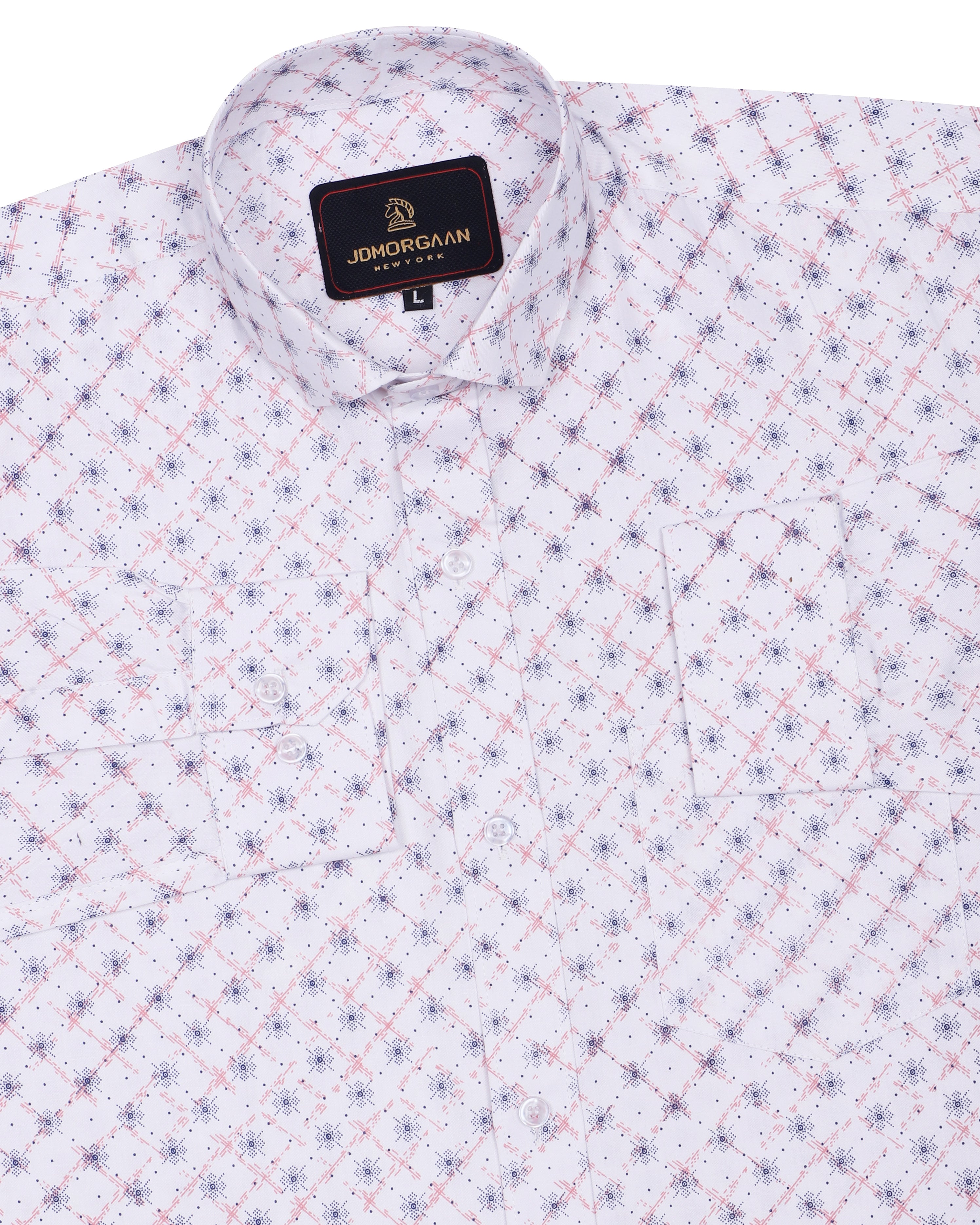 Full White Giza Print Premium Cotton Shirt
