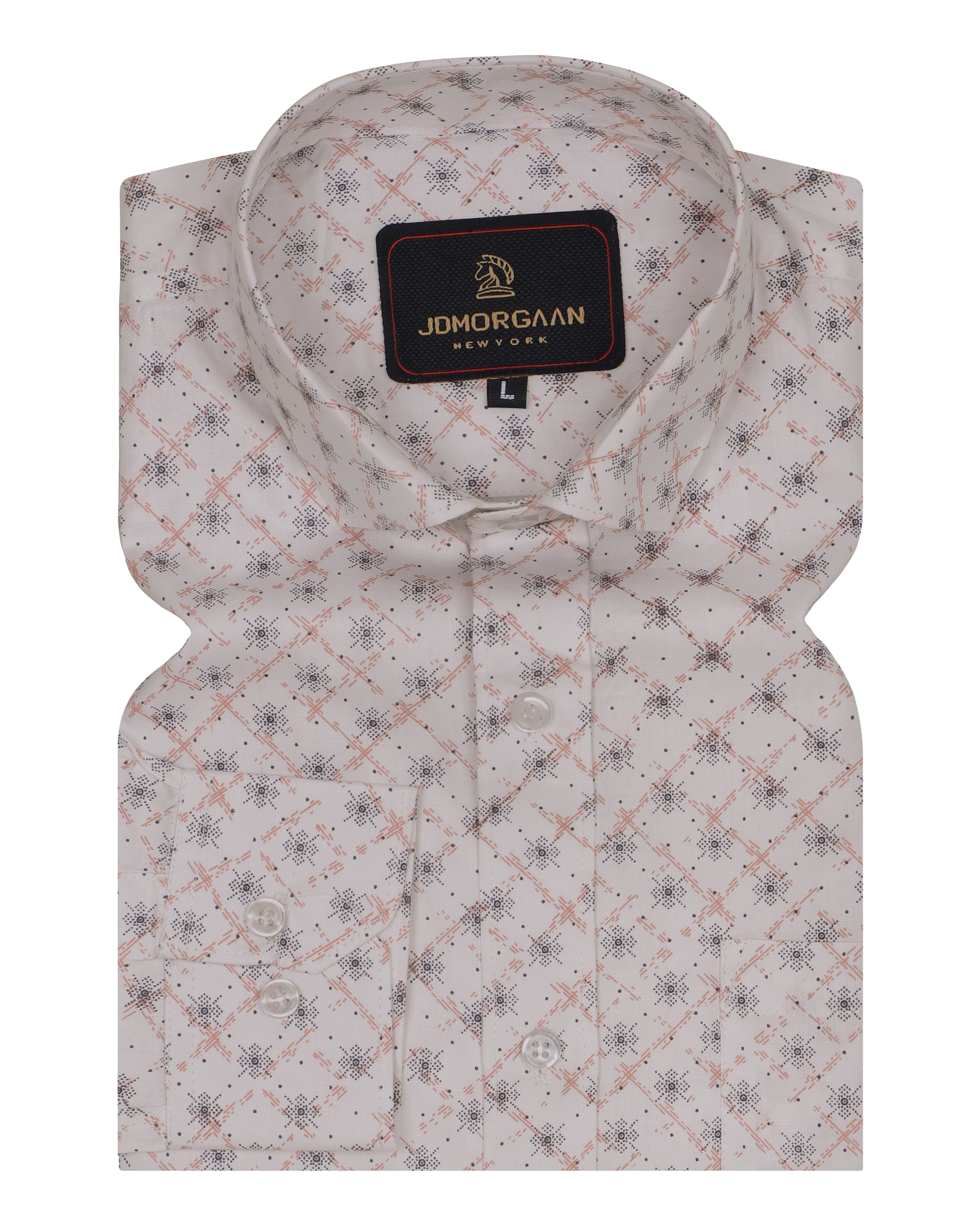 Half White creamish Giza Print Premium Cotton Shirt