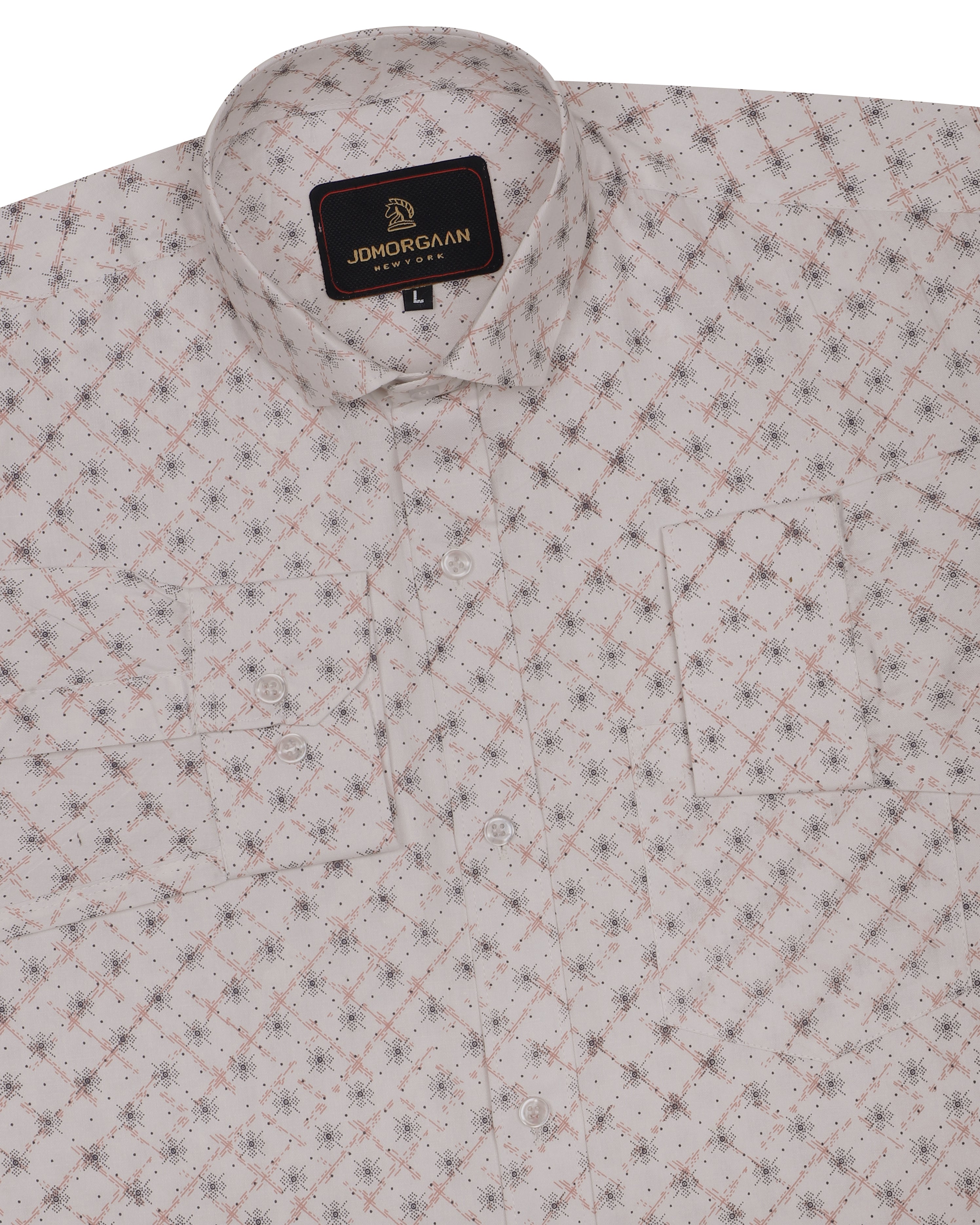 Half White creamish Giza Print Premium Cotton Shirt