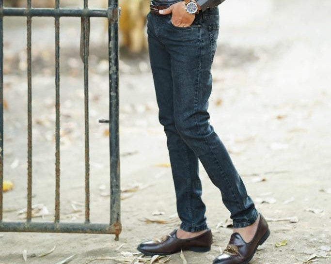 Dark Grey Stretchable Washed Tapered jeans--005