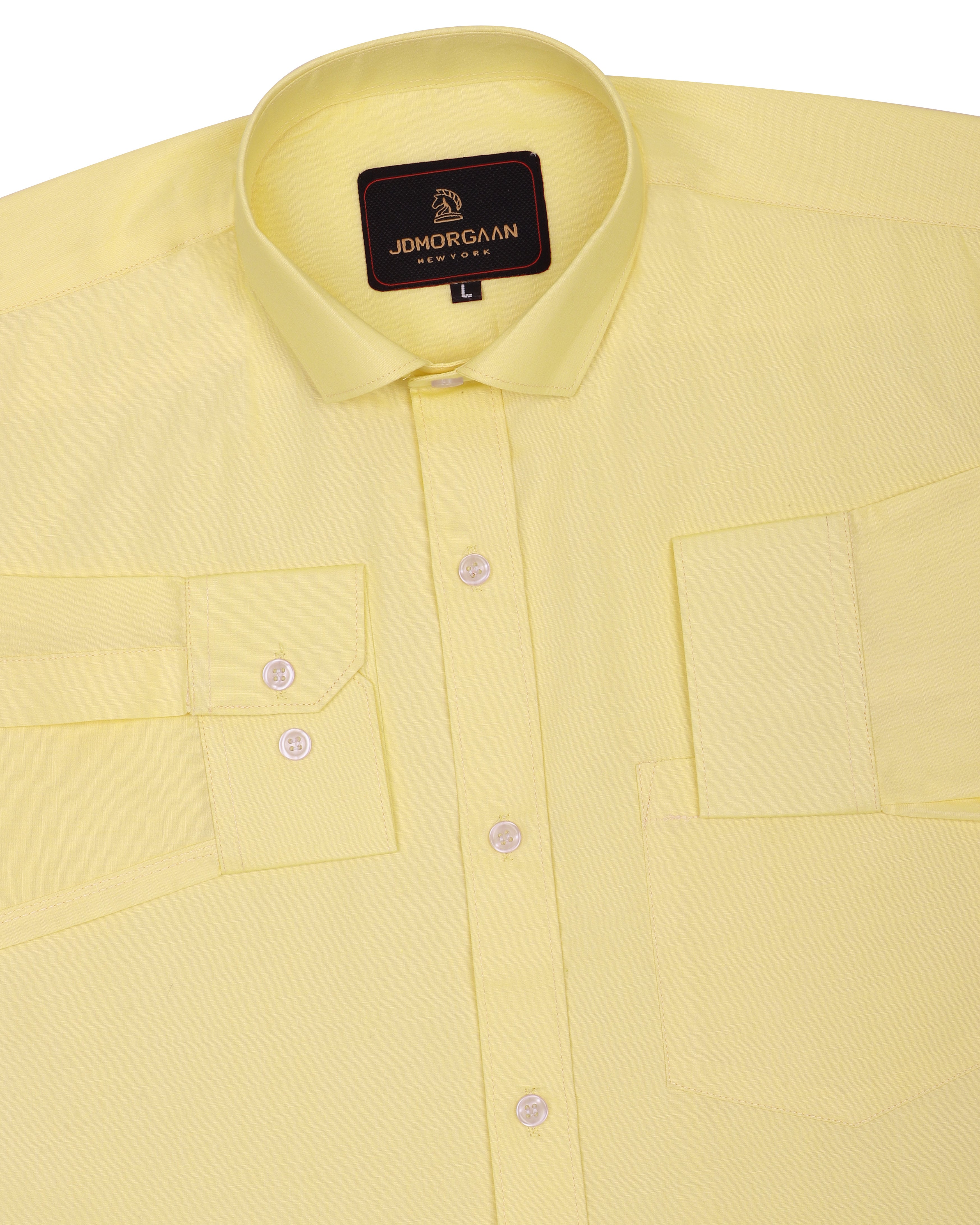 Solid Lemon yellow Plain Premium Cotton Shirt