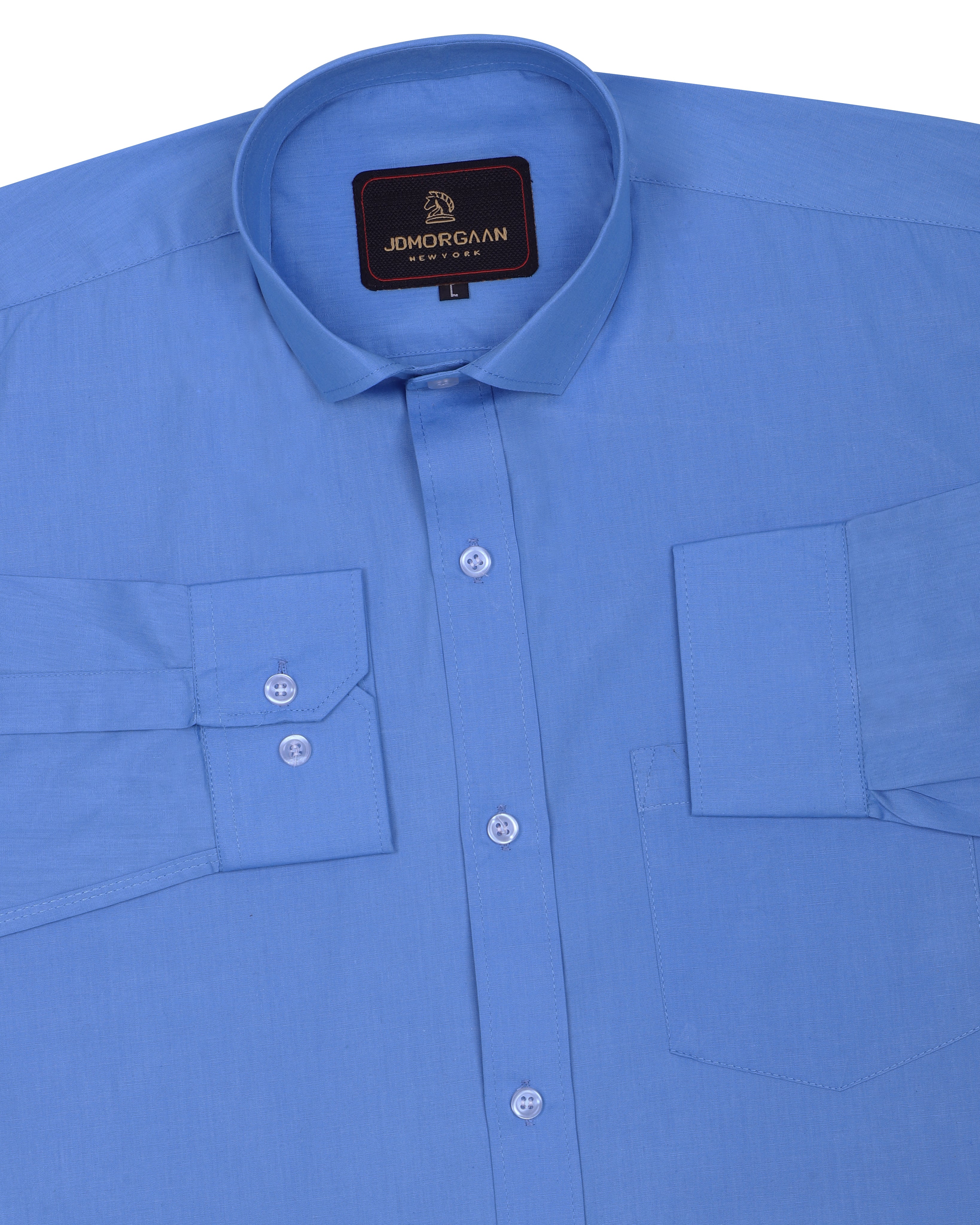 Solid Ocean Blue Plain Premium Cotton Shirt