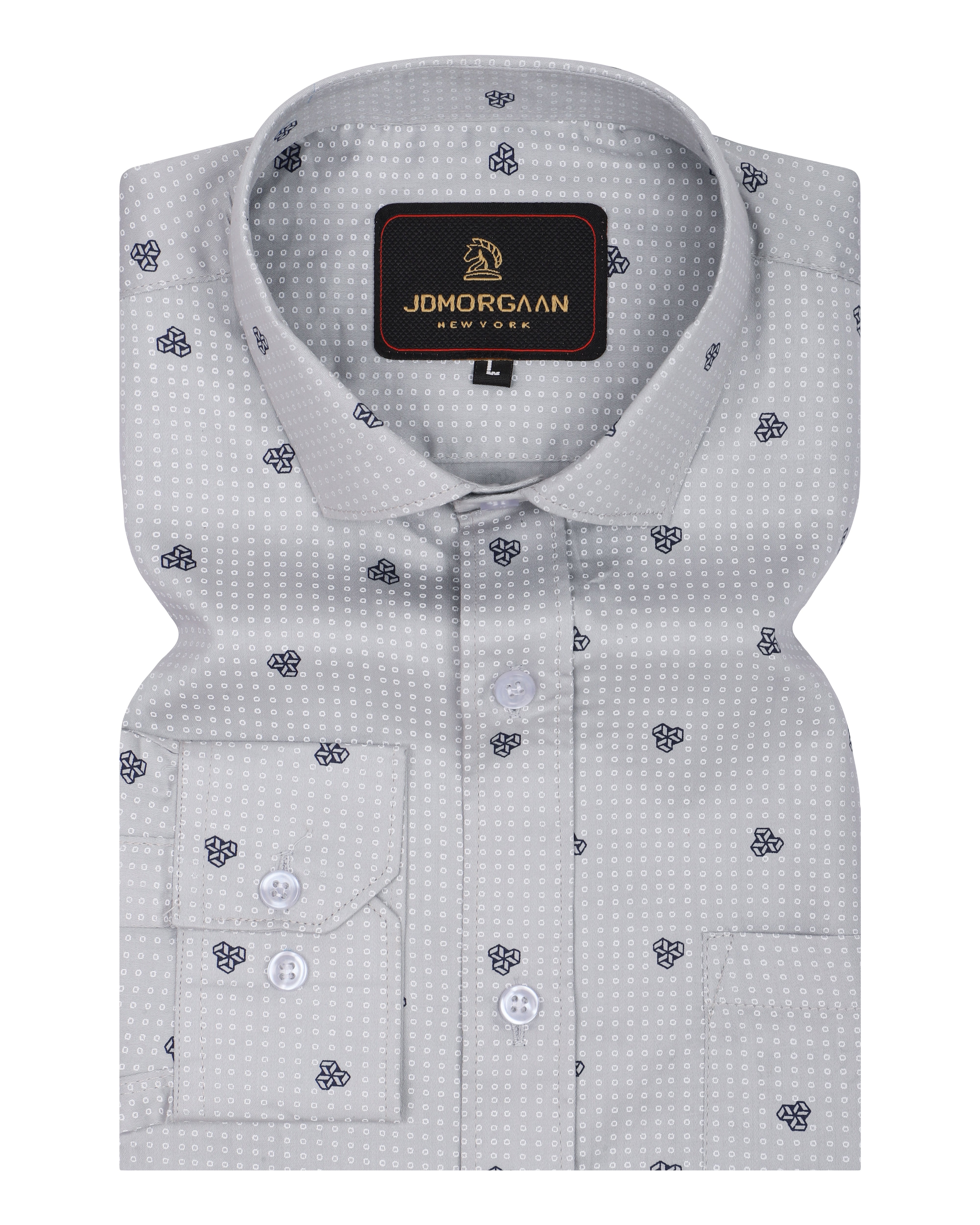 Grey Color Giza Print Premium Cotton Shirt