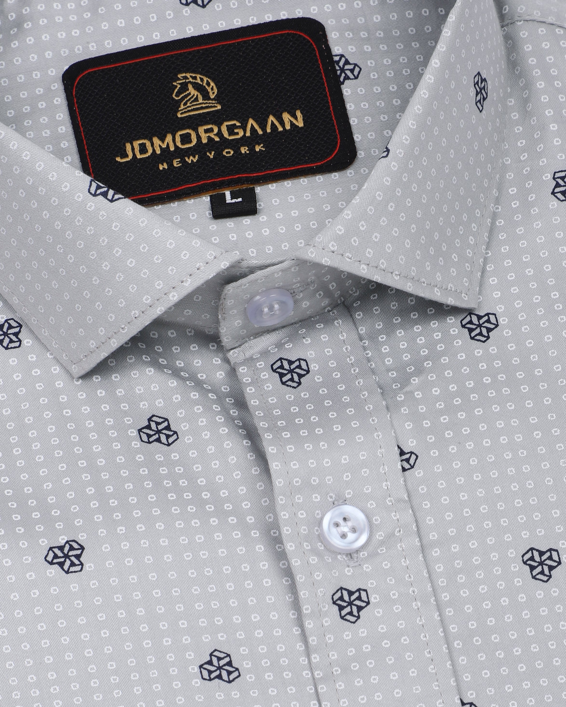 Grey Color Giza Print Premium Cotton Shirt