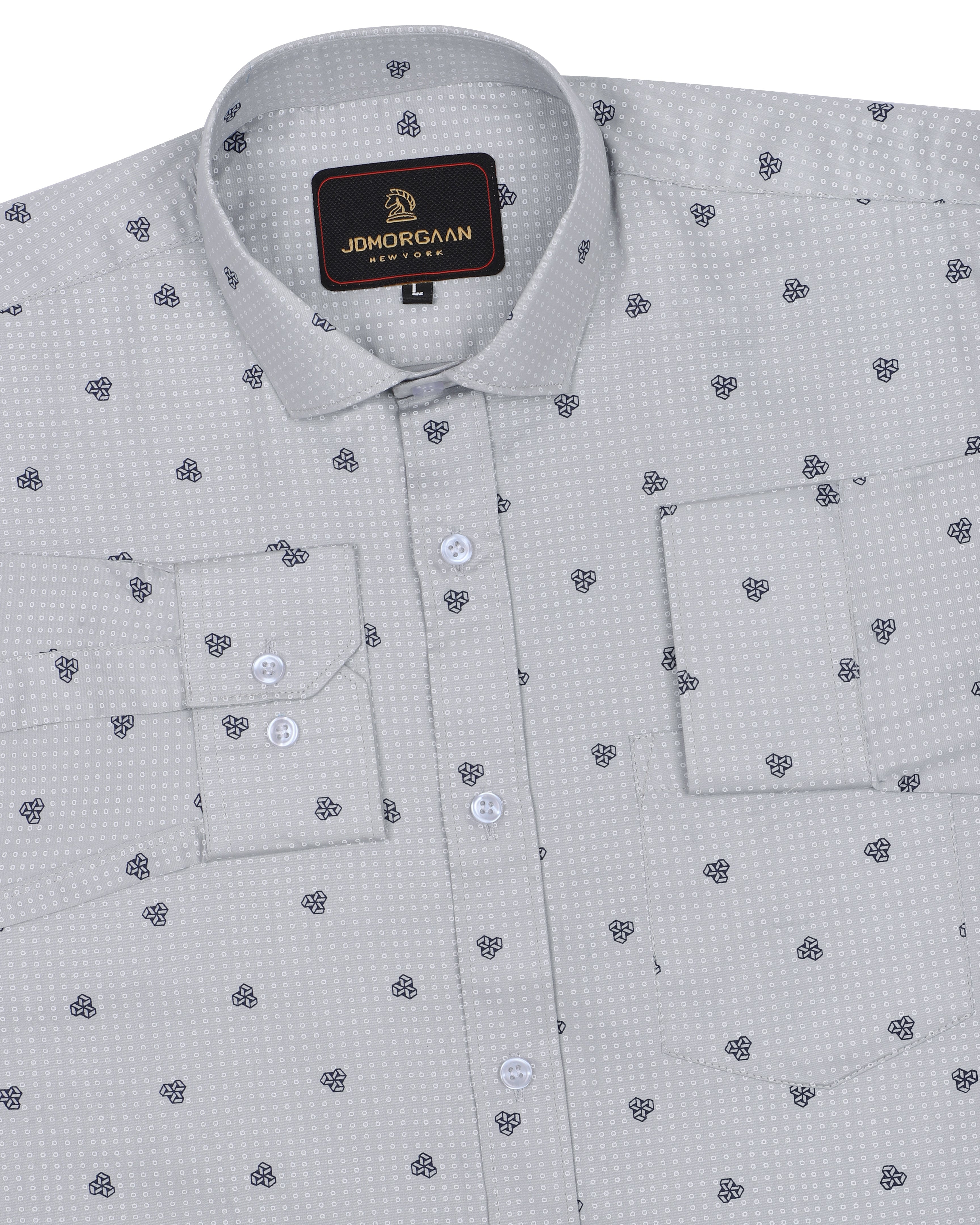 Grey Color Giza Print Premium Cotton Shirt