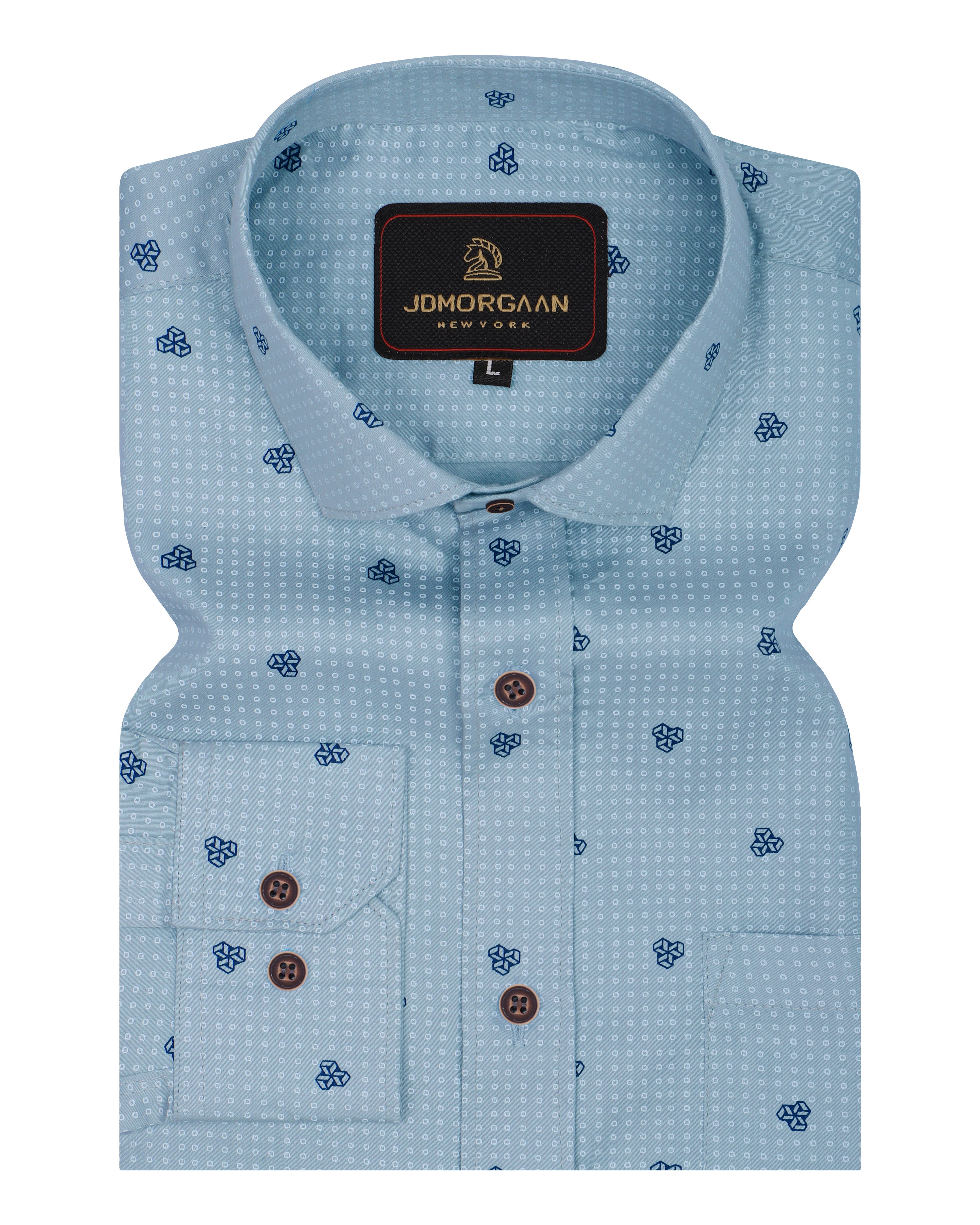 Oxford Blue Greyish Giza Print Premium Cotton Shirt