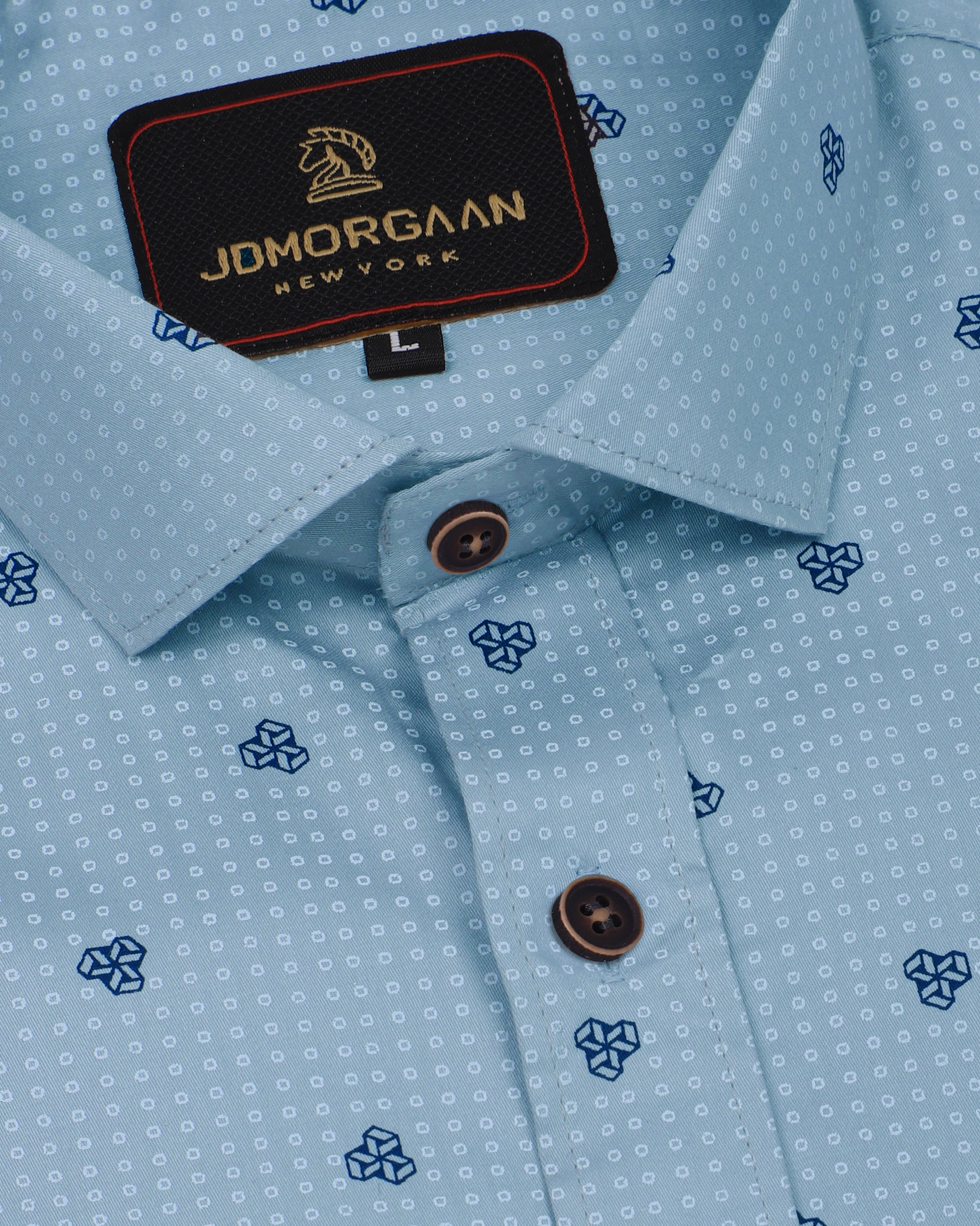 Oxford Blue Greyish Giza Print Premium Cotton Shirt