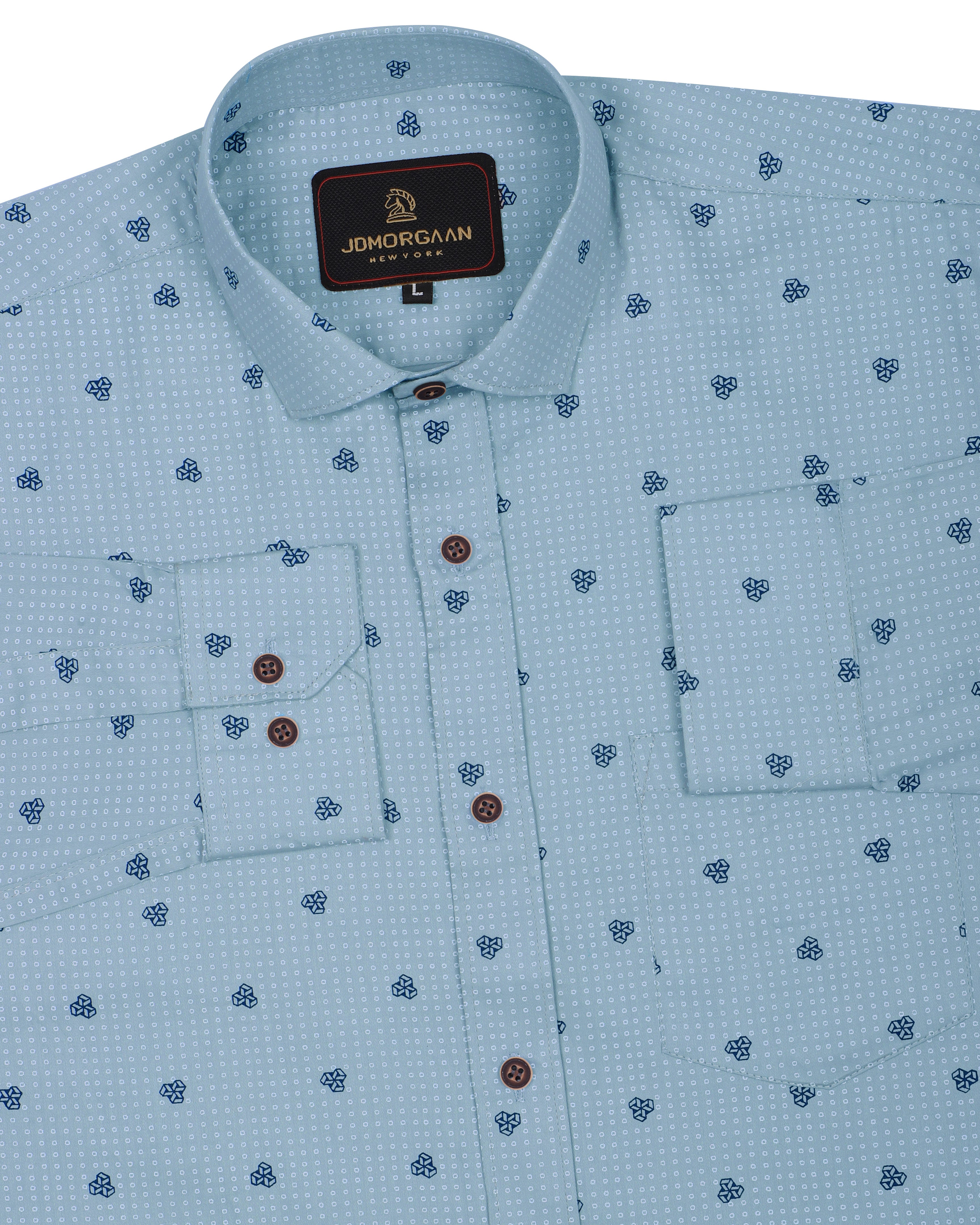 Oxford Blue Greyish Giza Print Premium Cotton Shirt