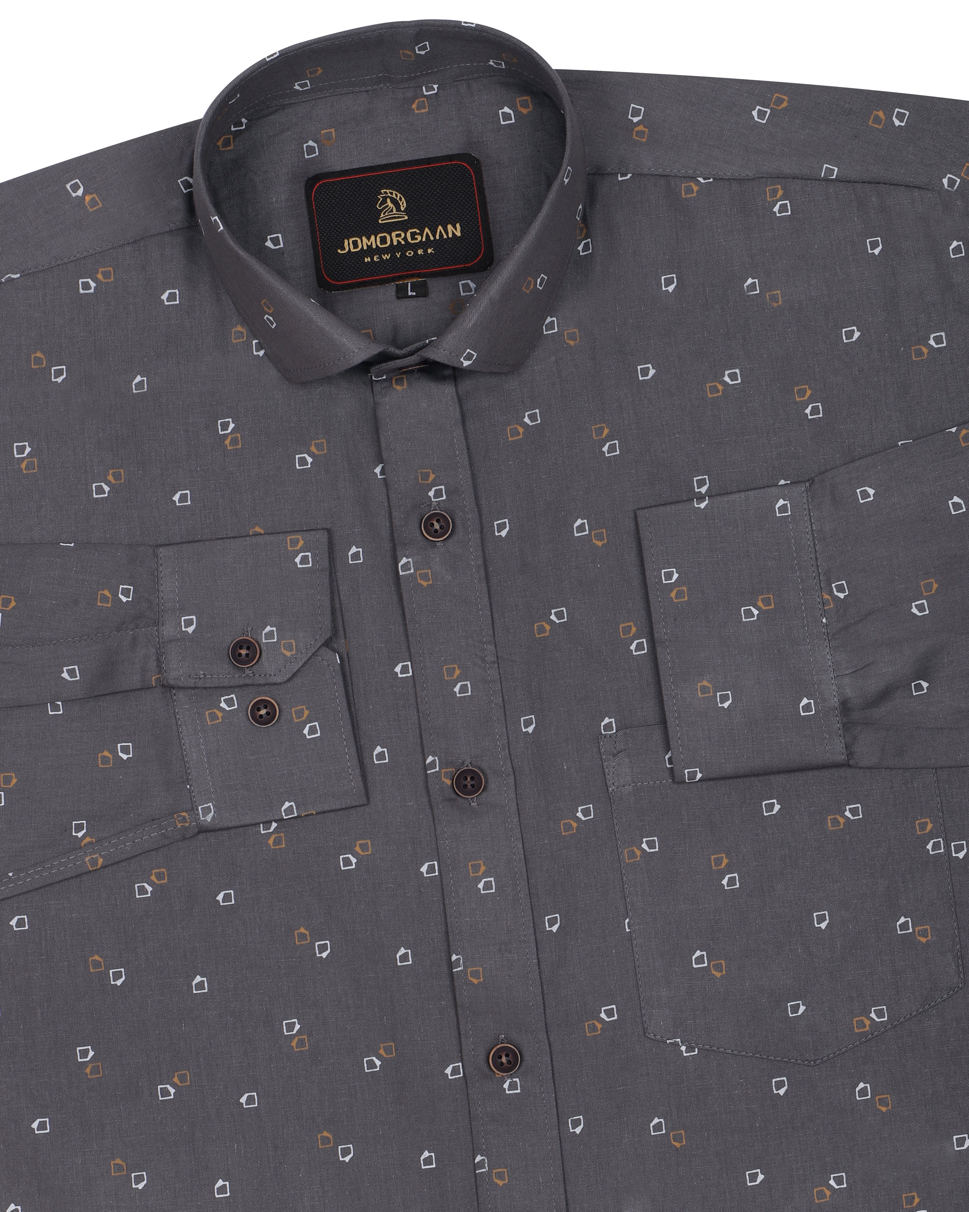 Greyish Black Giza Print Premium Cotton Shirt