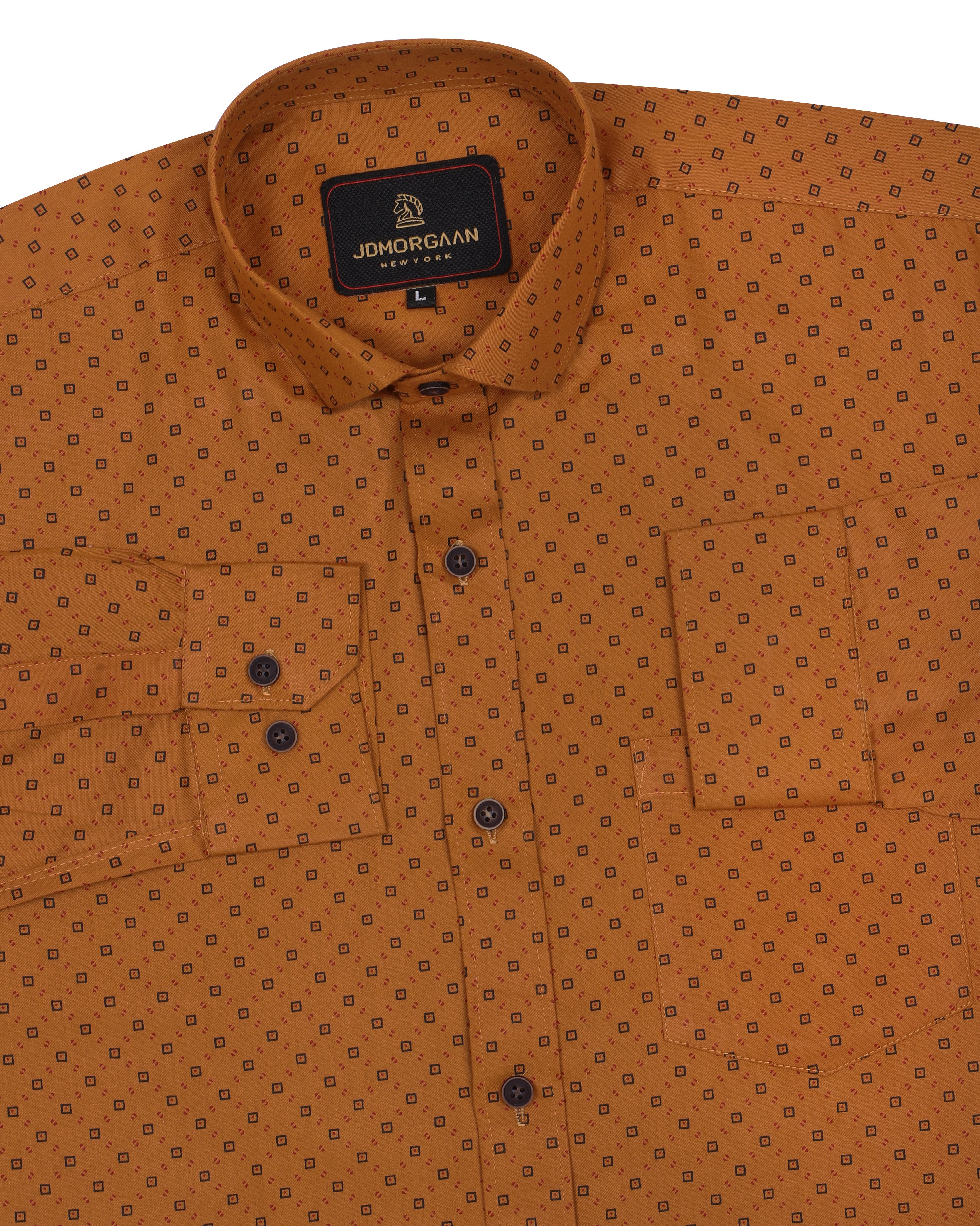 Full Giza Brown Print Premium Cotton Shirt