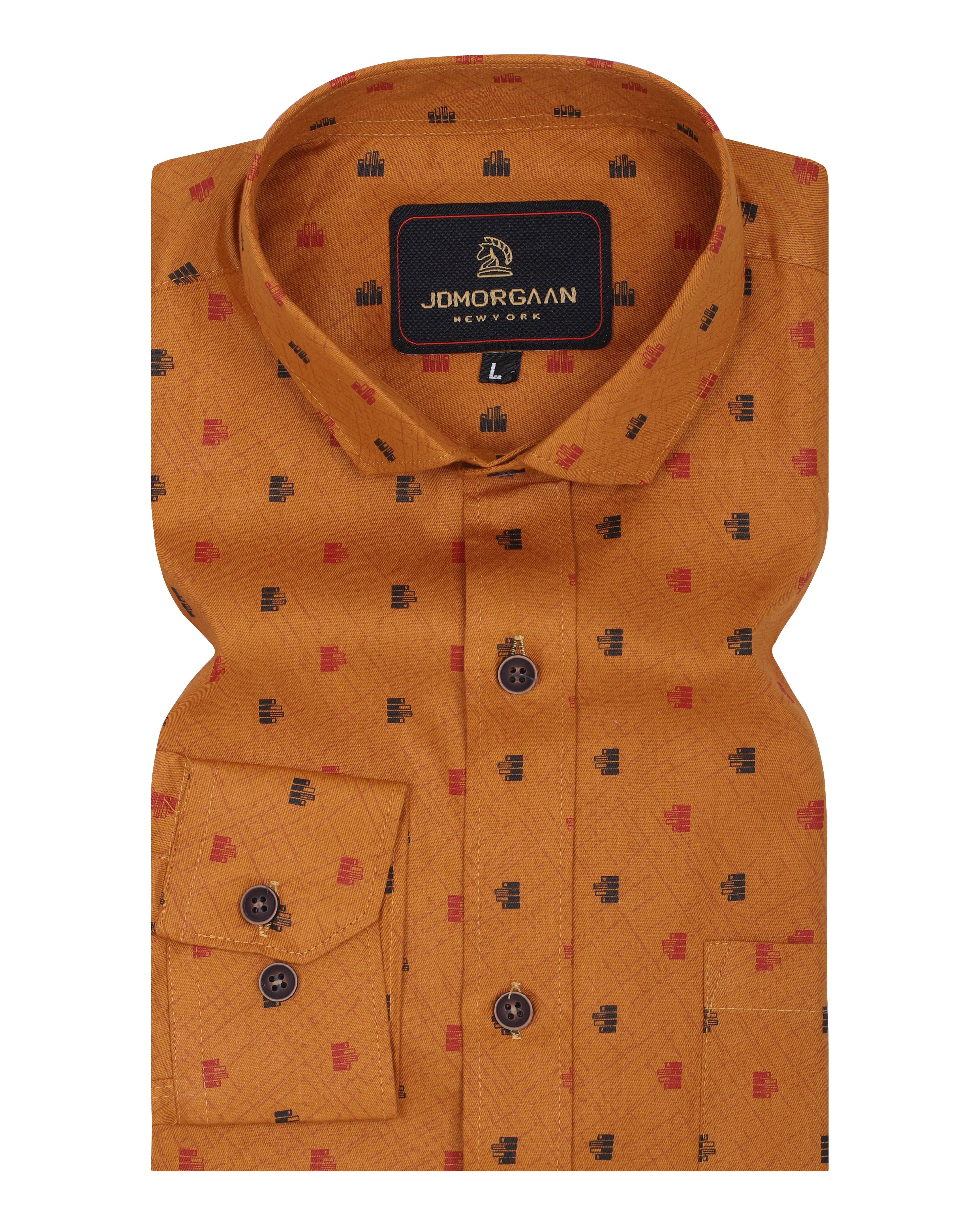 Full Giza Orange Print Premium Cotton Shirt