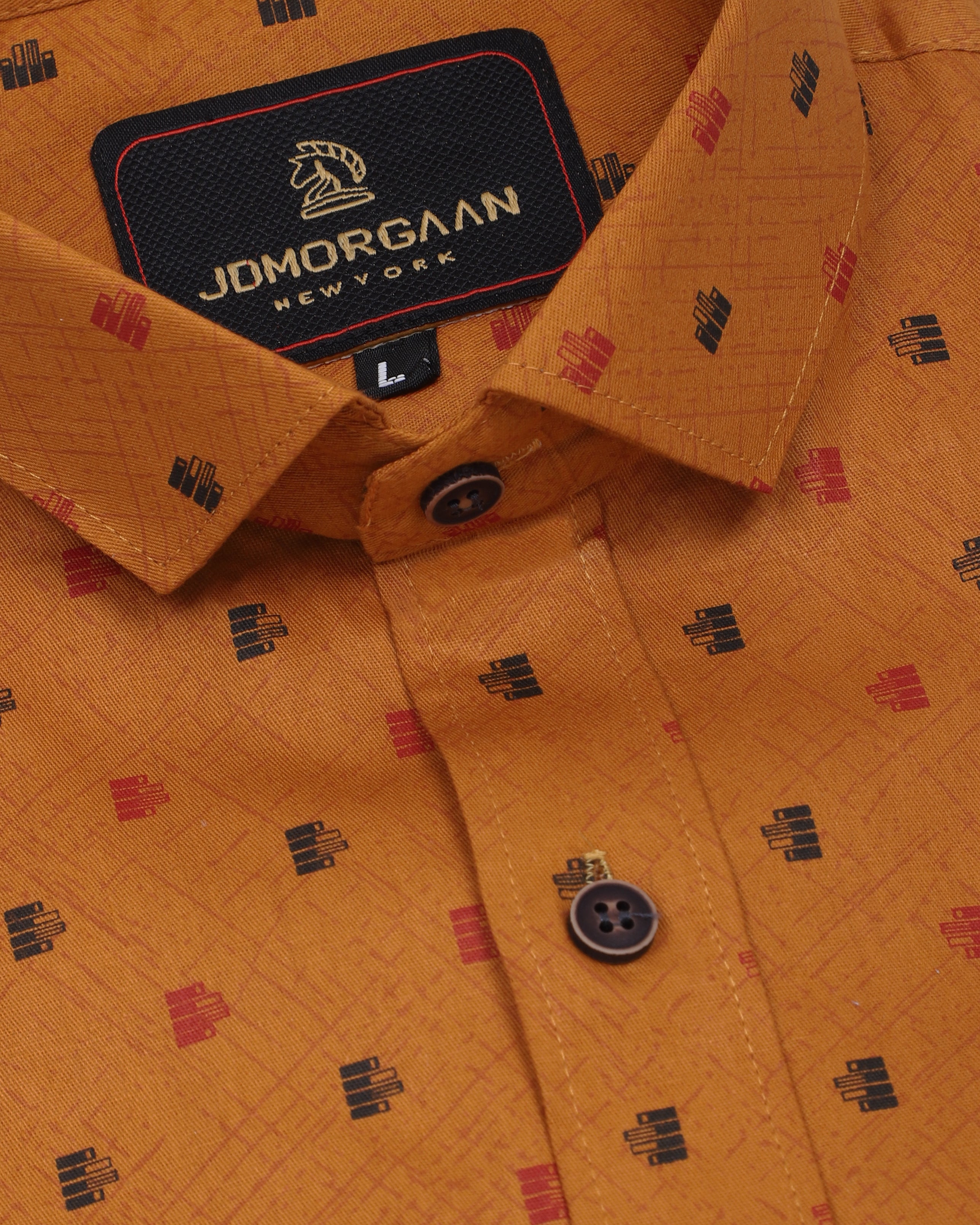 Full Giza Orange Print Premium Cotton Shirt