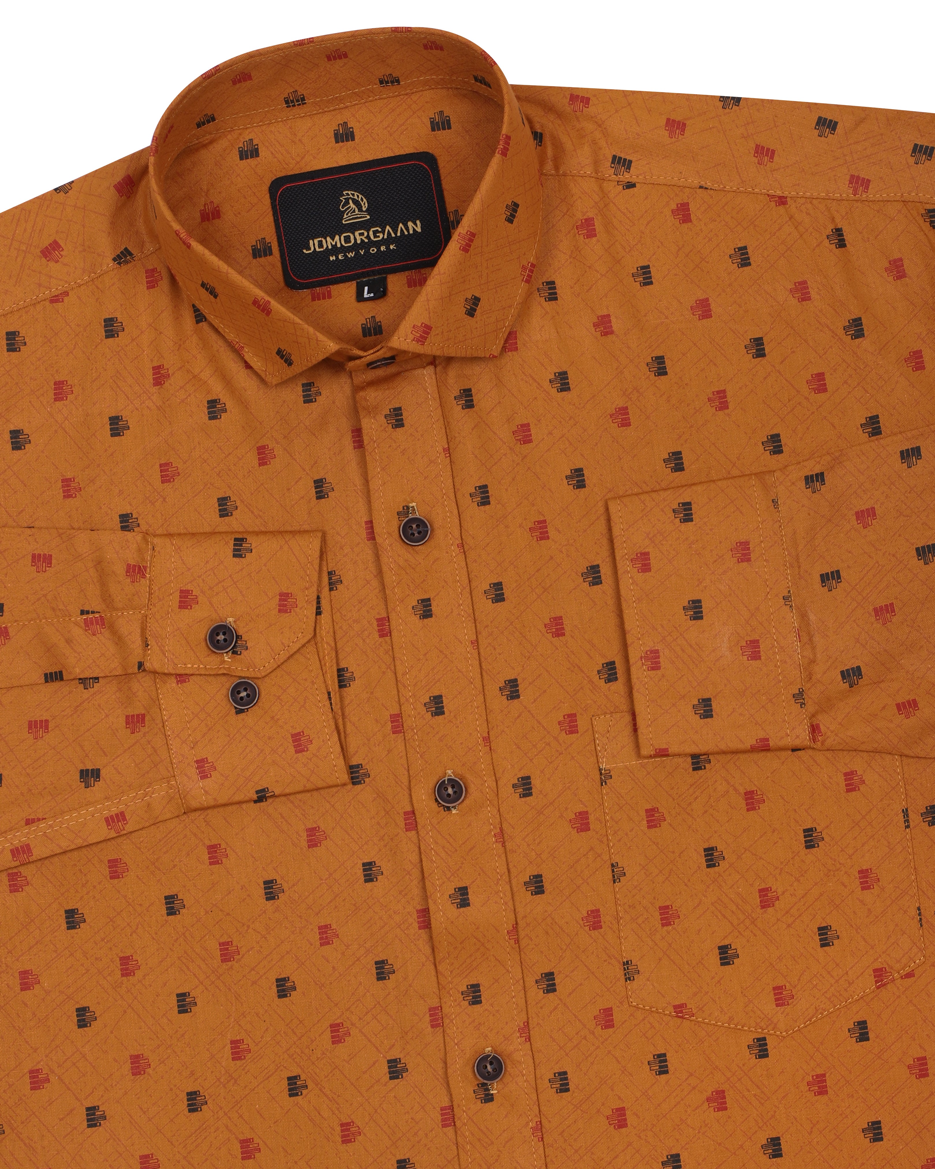 Full Giza Orange Print Premium Cotton Shirt