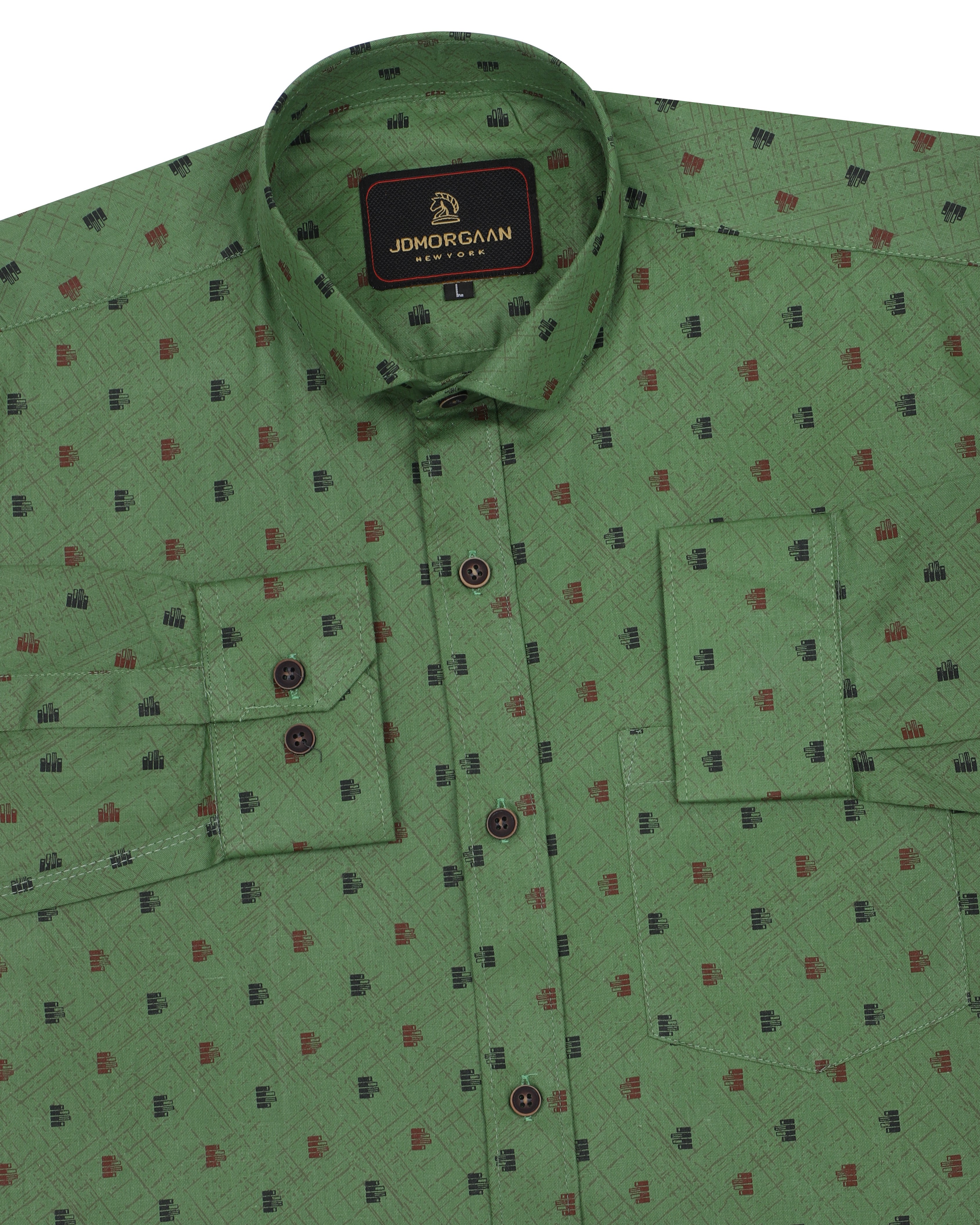 Full Giza Green Print Premium Cotton Shirt