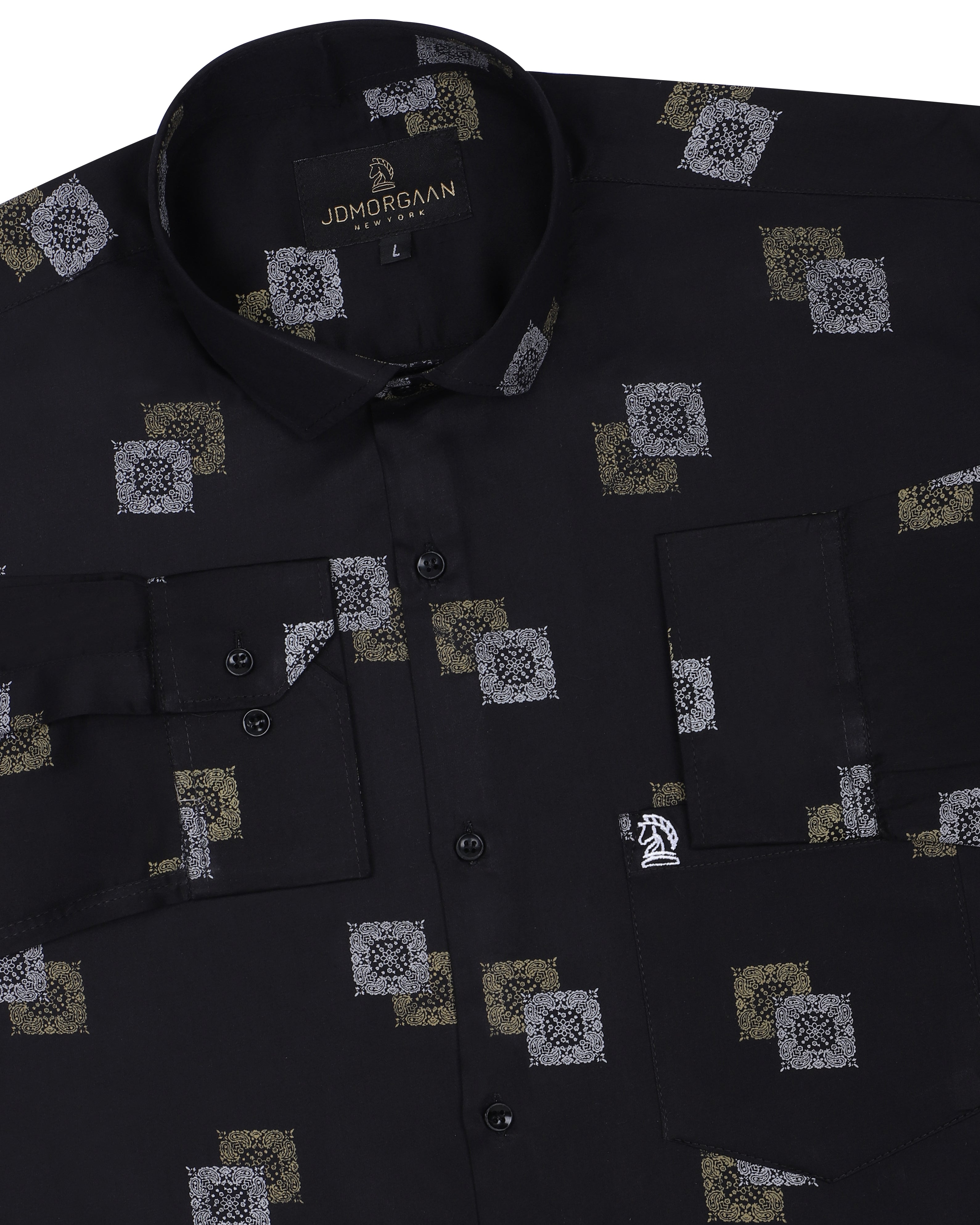 Fancy Digital Print Black Printed Premium Cotton Shirt