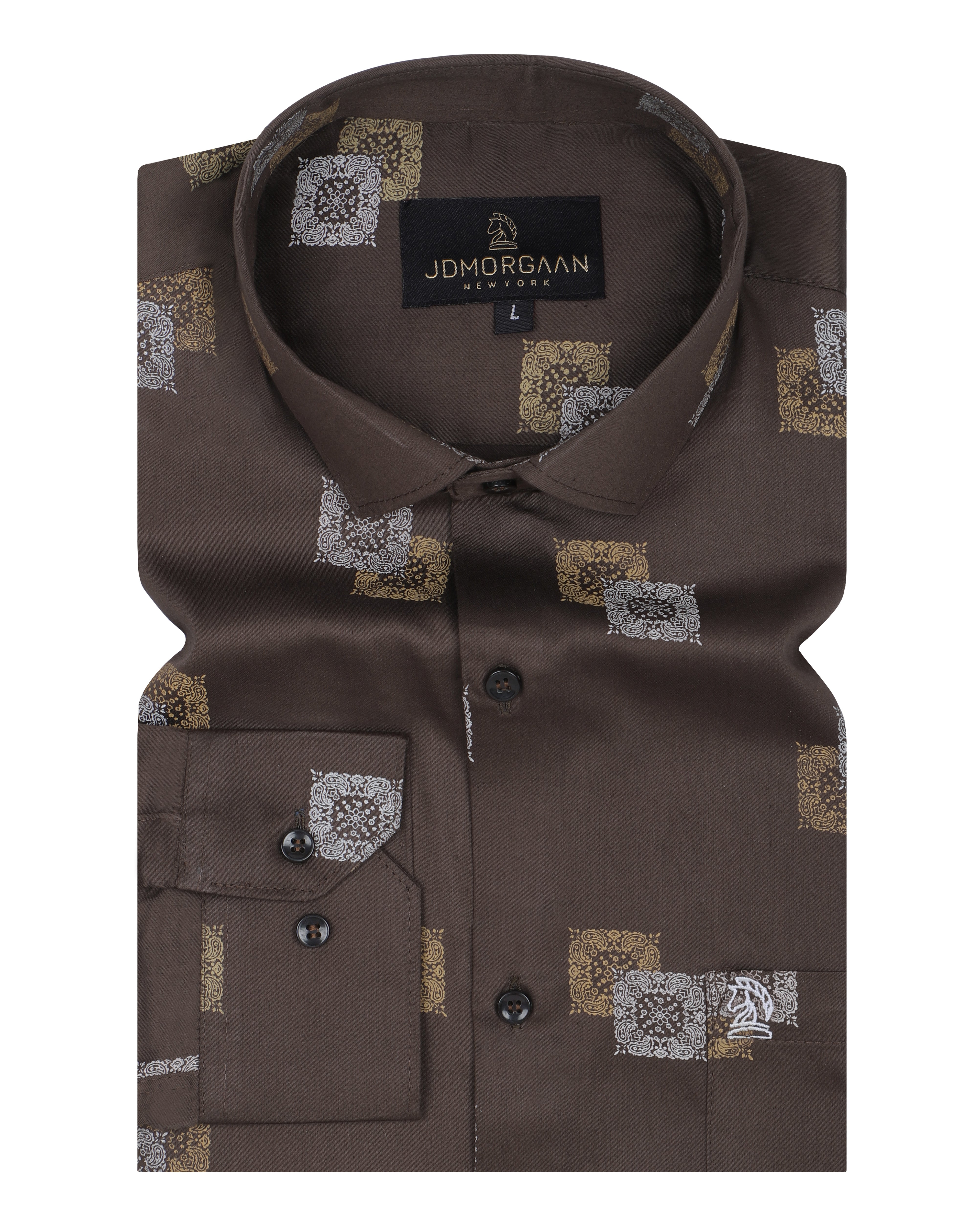 Fancy Digital  Dark Brown Printed Premium Cotton Shirt