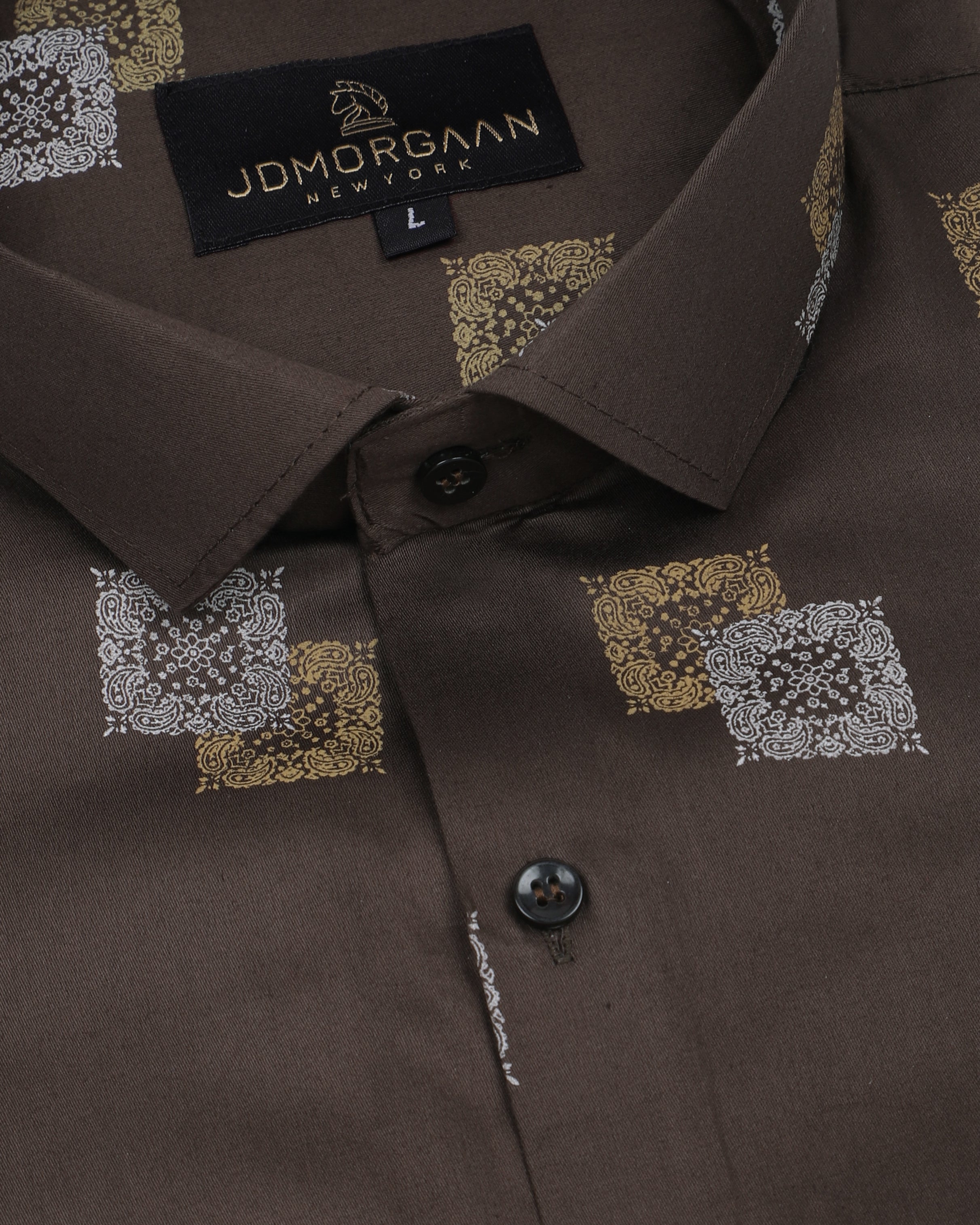 Fancy Digital  Dark Brown Printed Premium Cotton Shirt