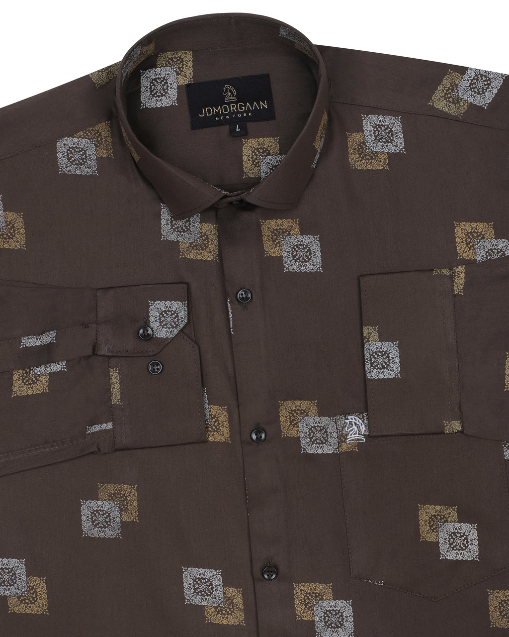 Fancy Digital  Dark Brown Printed Premium Cotton Shirt
