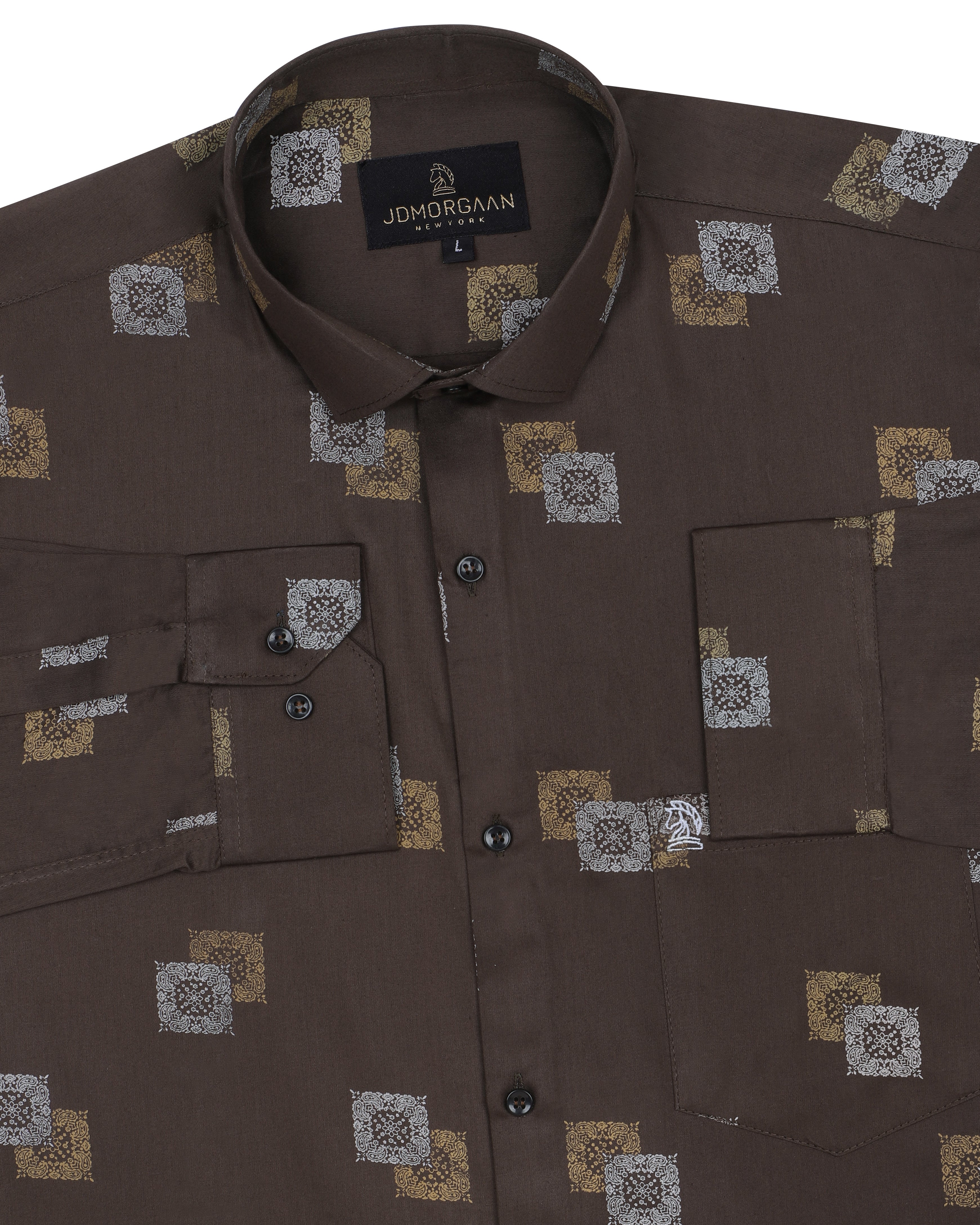 Fancy Digital  Dark Brown Printed Premium Cotton Shirt