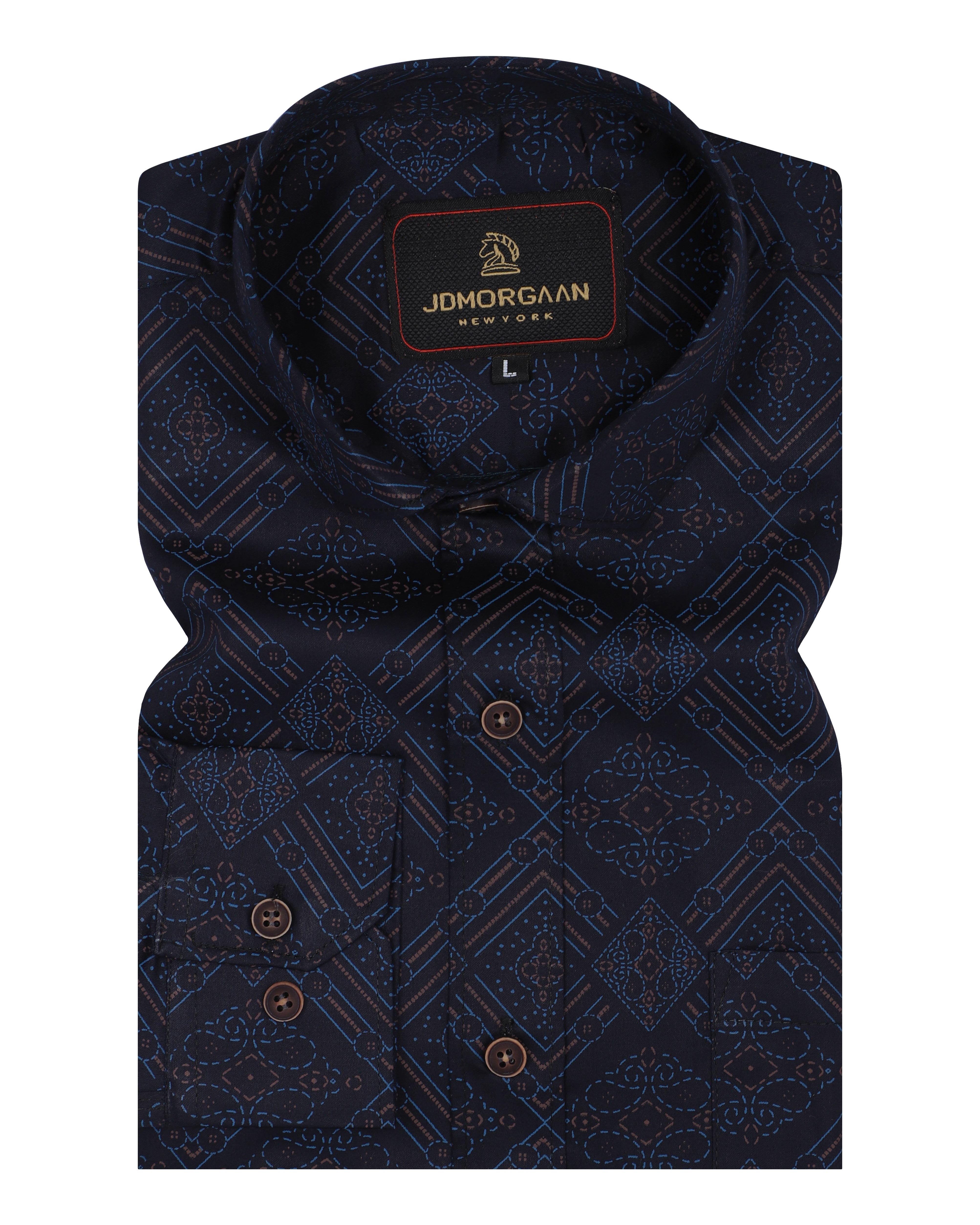 Navy Blue Giza Print Premium Cotton Shirt