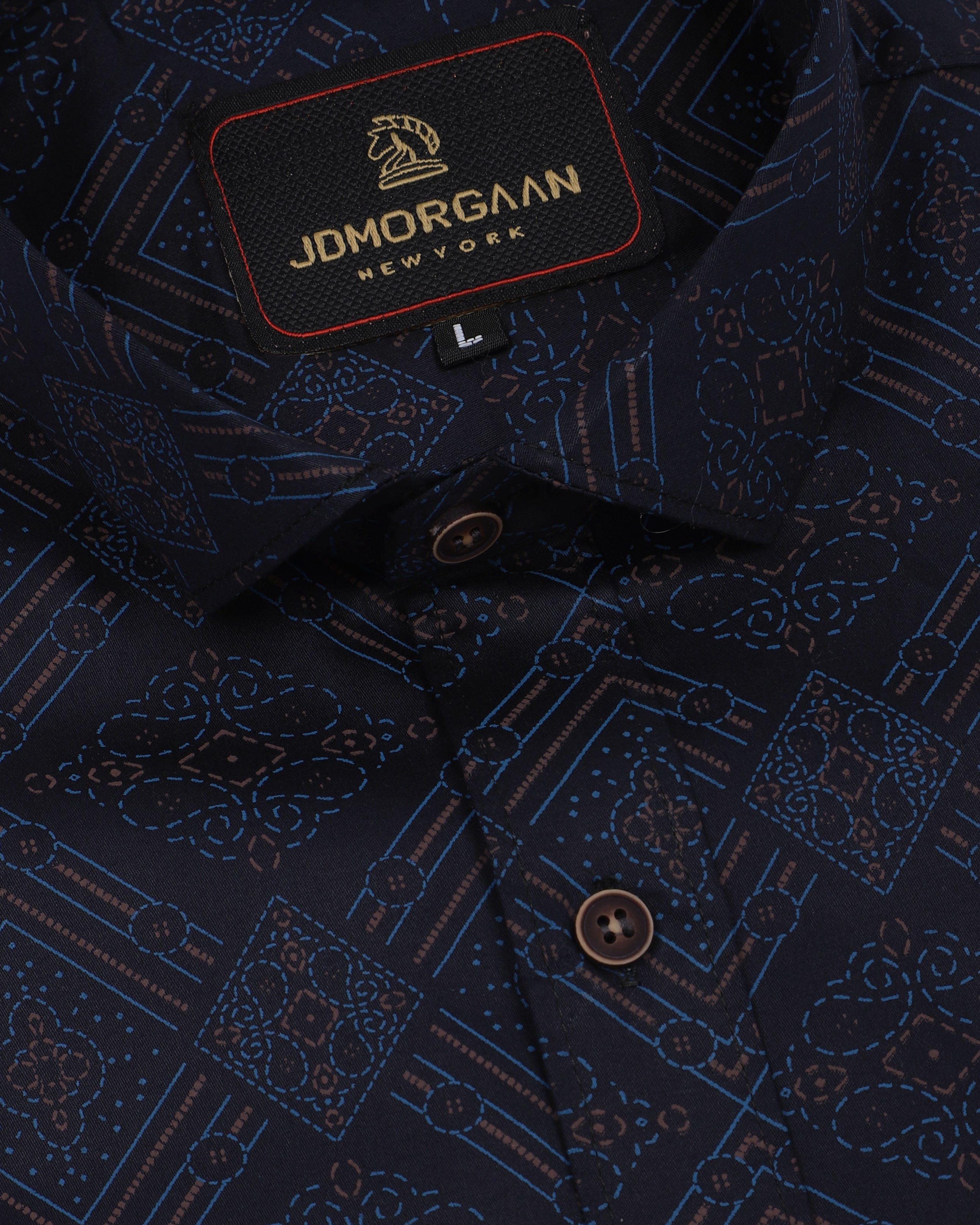 Navy Blue Giza Print Premium Cotton Shirt