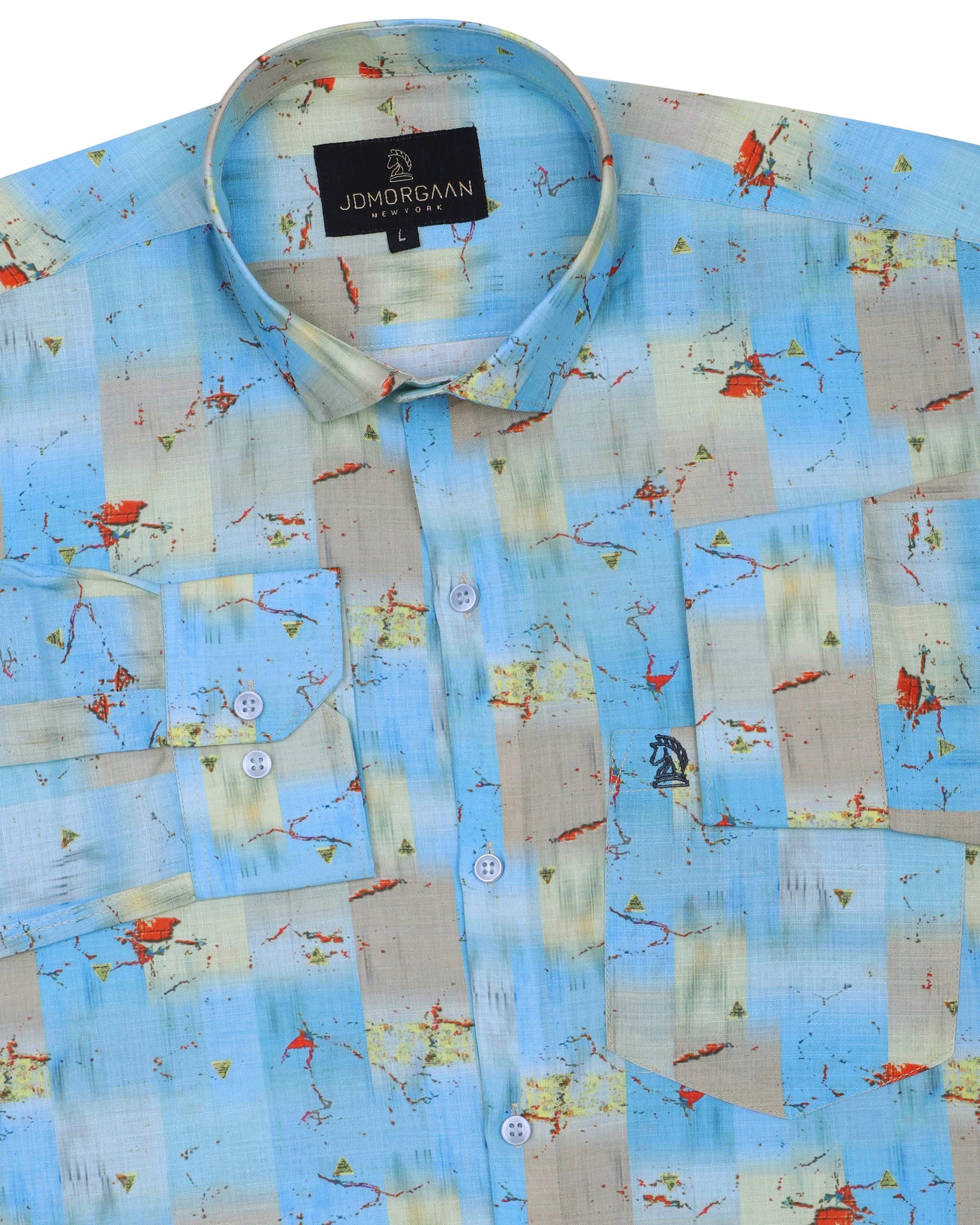 Fancy Digital half Blue Print Premium Cotton Shirt
