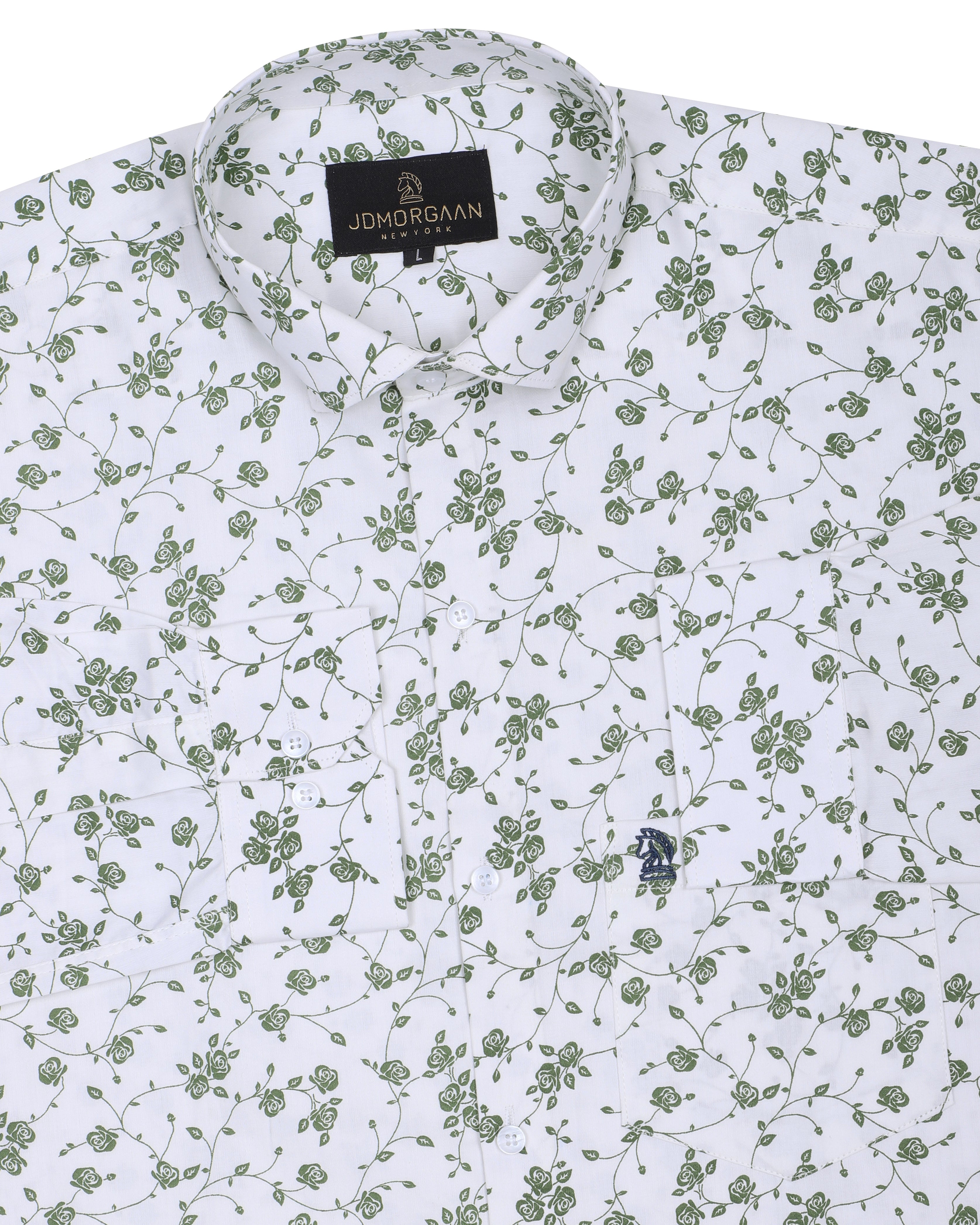 Full White Giza Print Premium Cotton Shirt