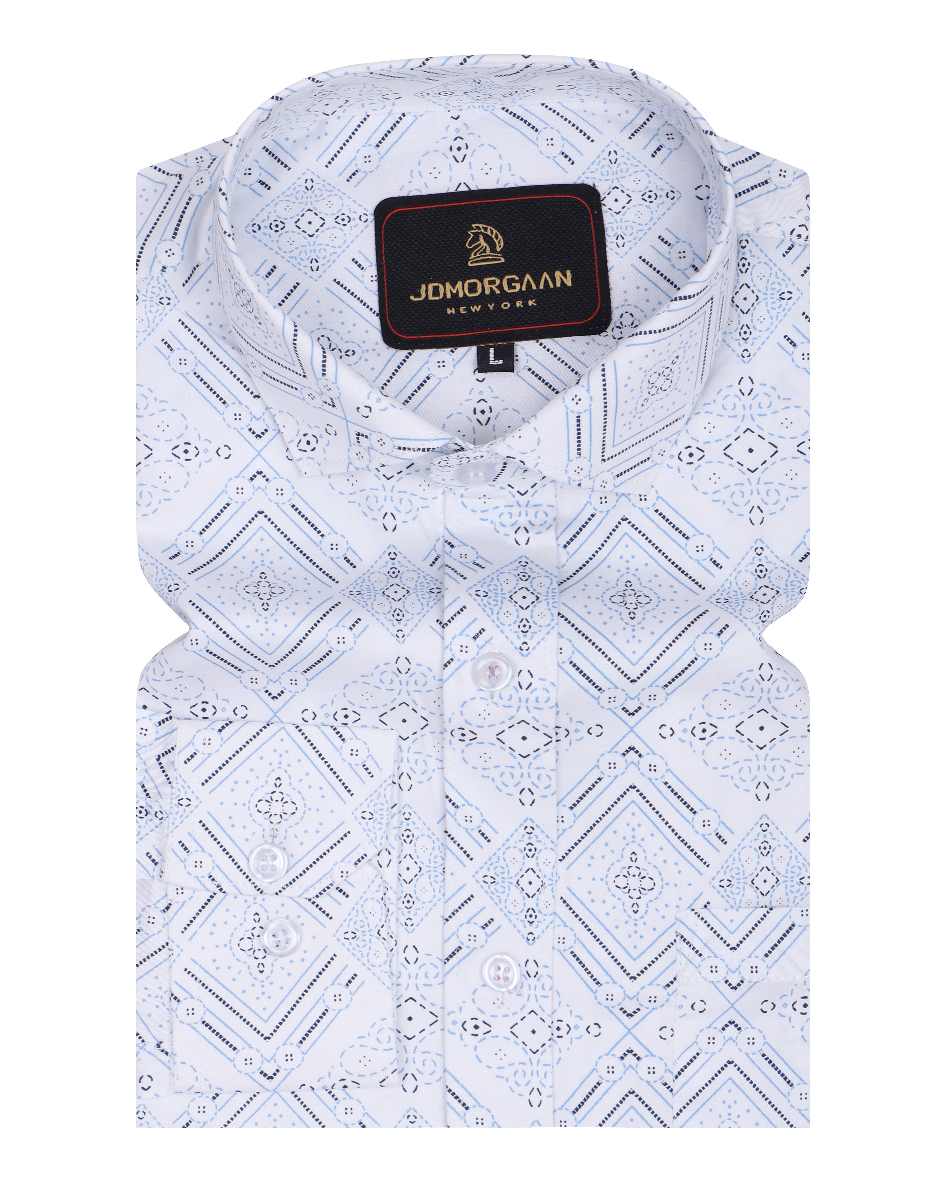 White Giza Print Premium Cotton Shirt