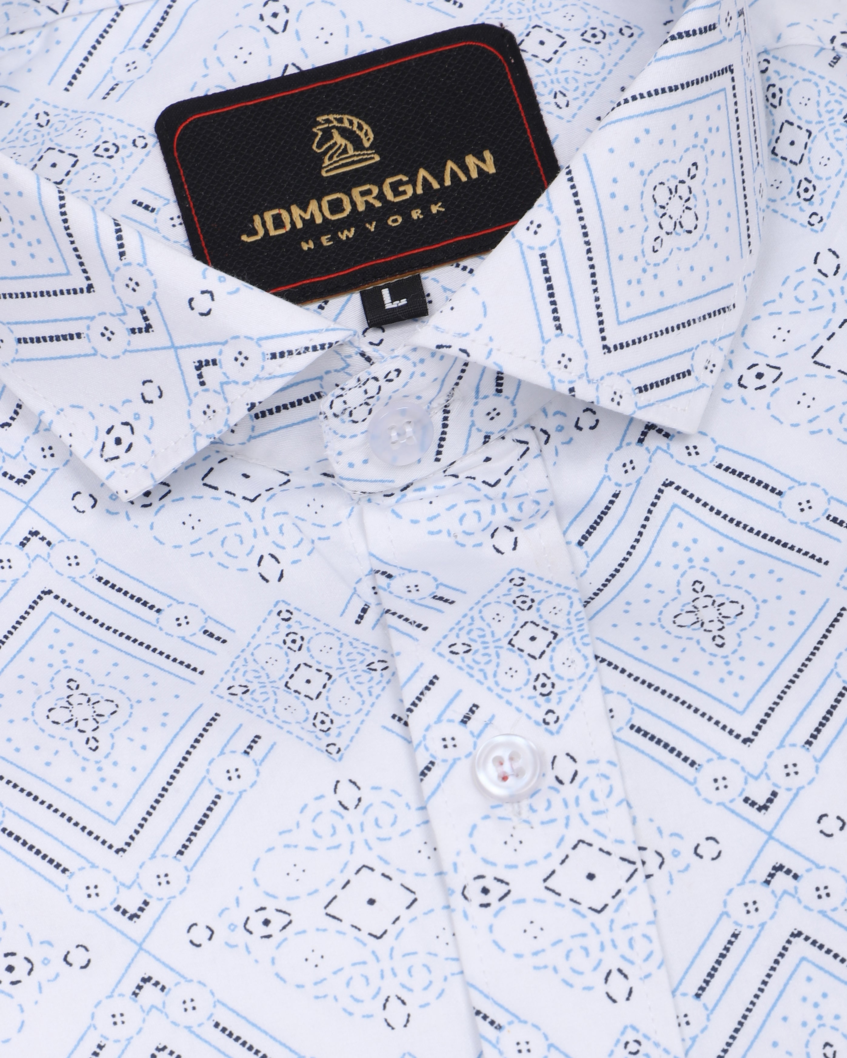 White Giza Print Premium Cotton Shirt