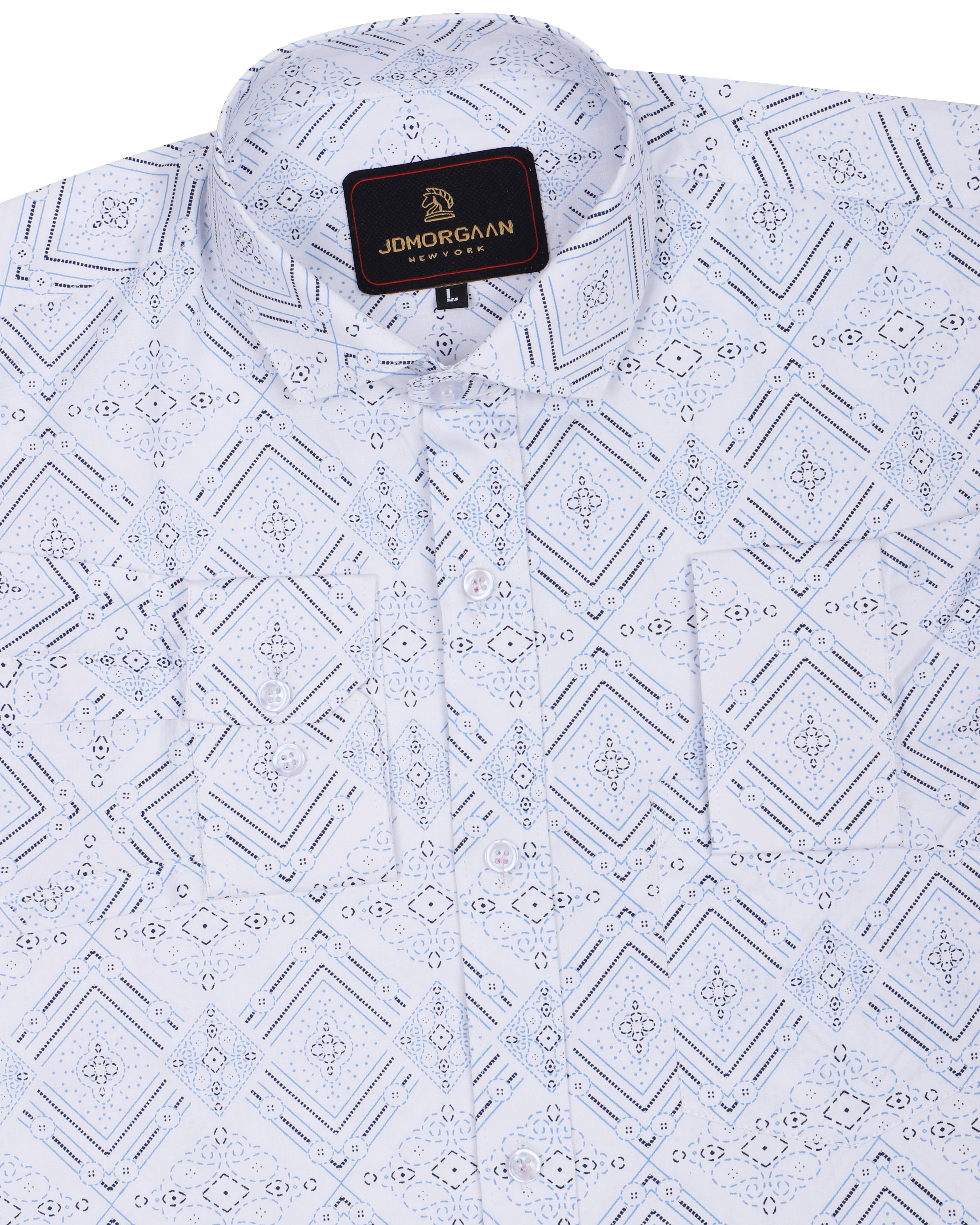 White Giza Print Premium Cotton Shirt