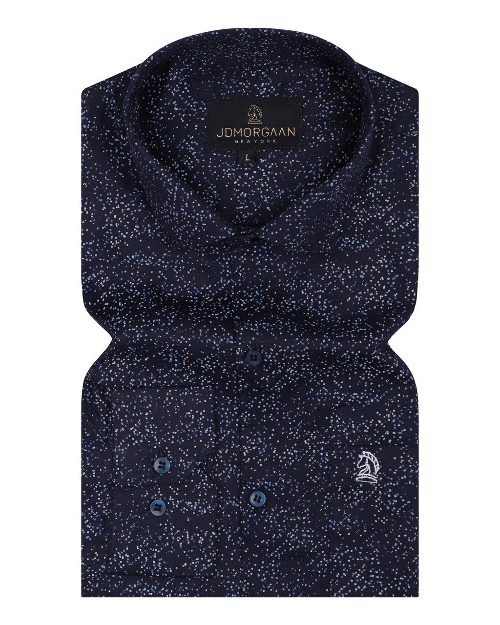 Navy Blue Giza Print Premium Cotton Shirt
