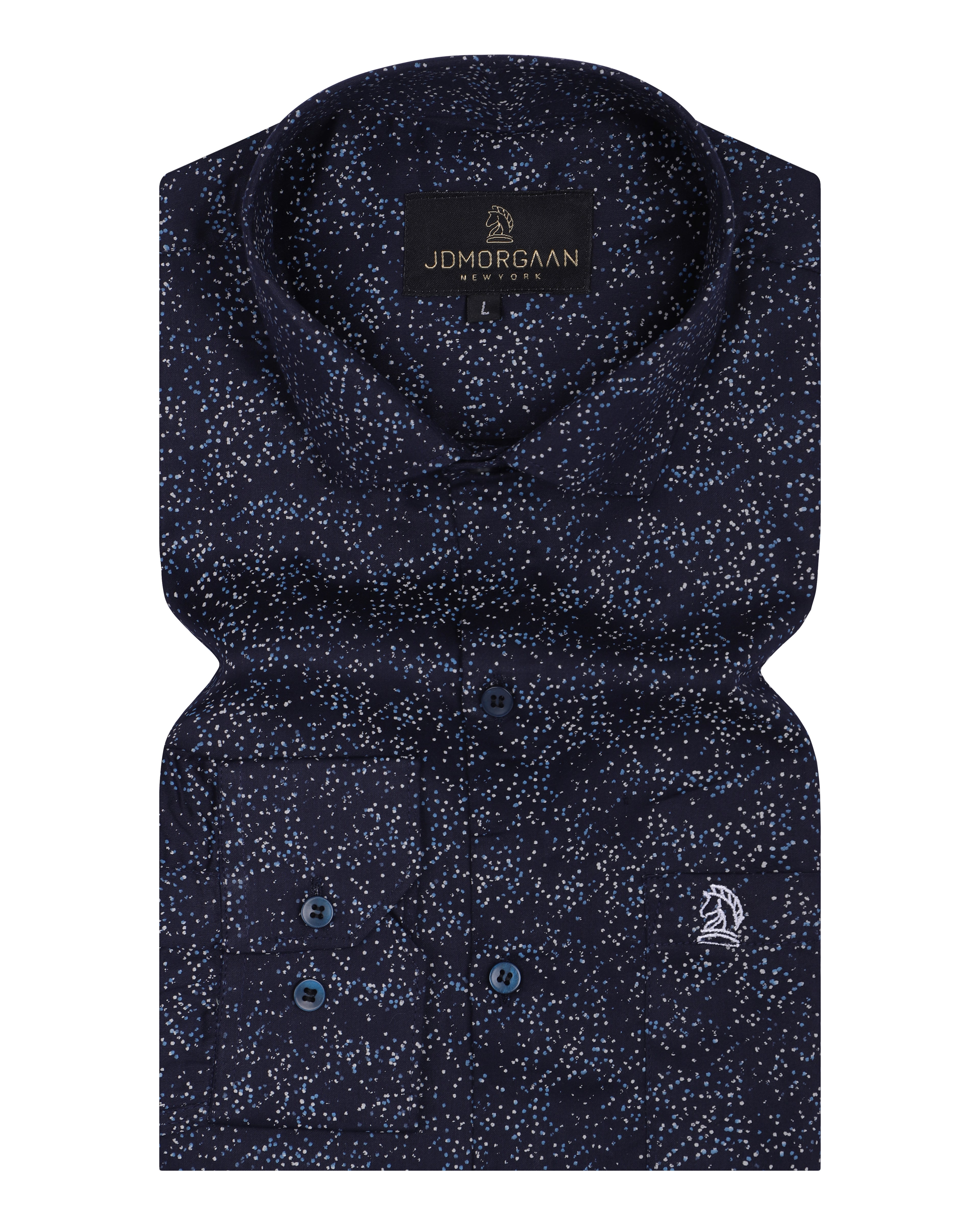 Navy Blue Giza Print Premium Cotton Shirt