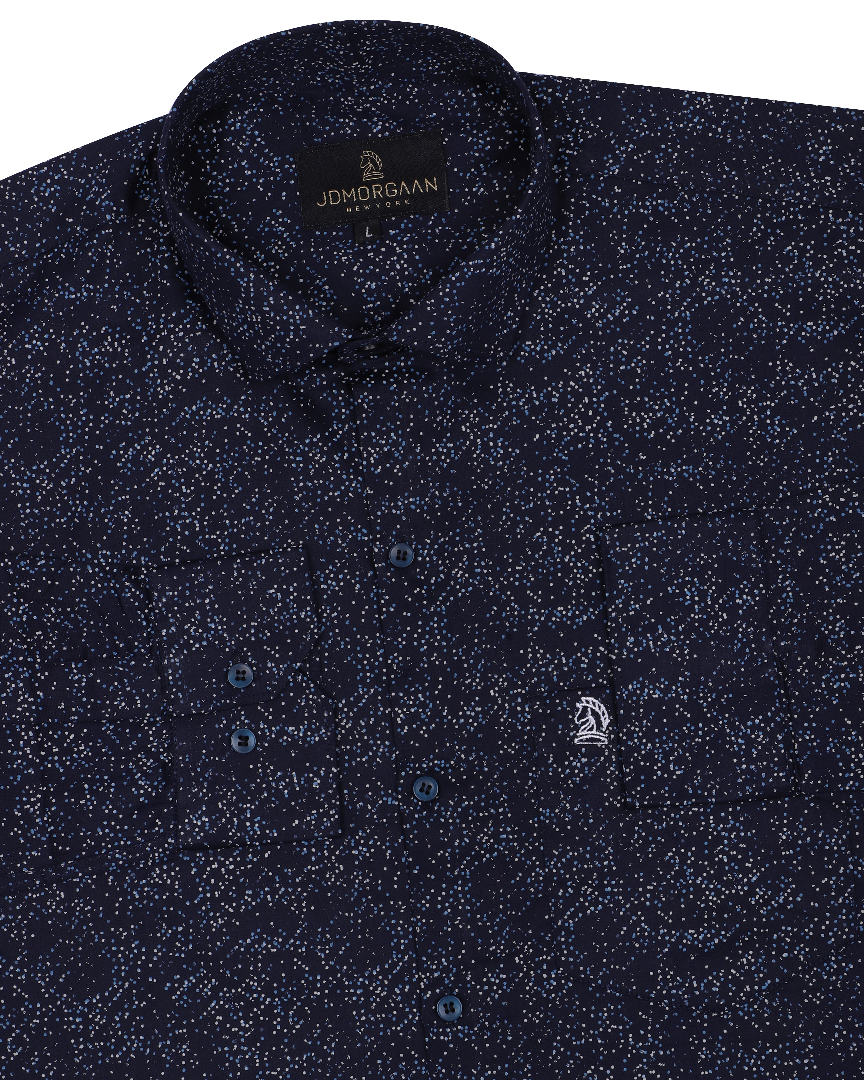 Navy Blue Giza Print Premium Cotton Shirt