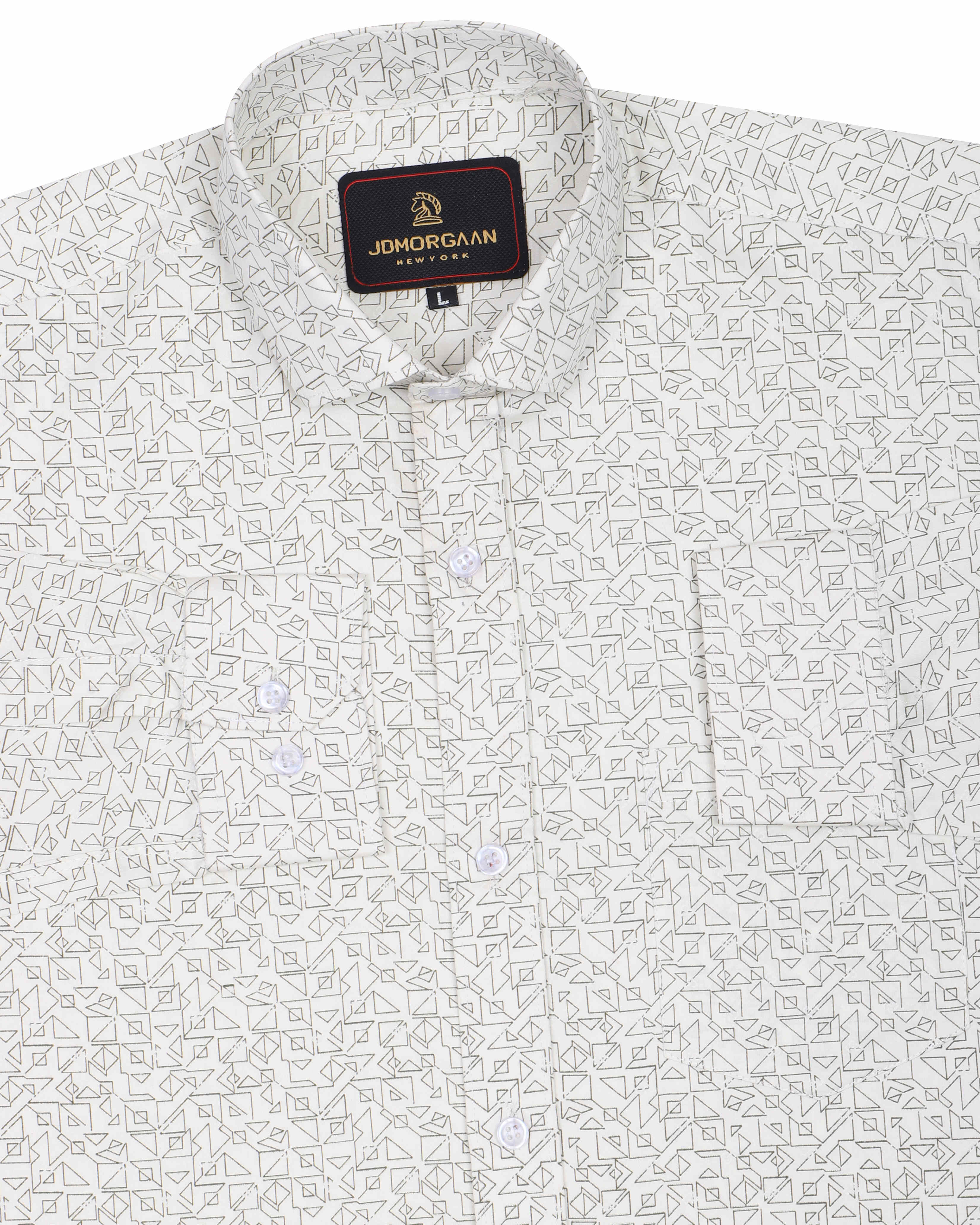 Creamish Giza Print Premium Cotton Shirt