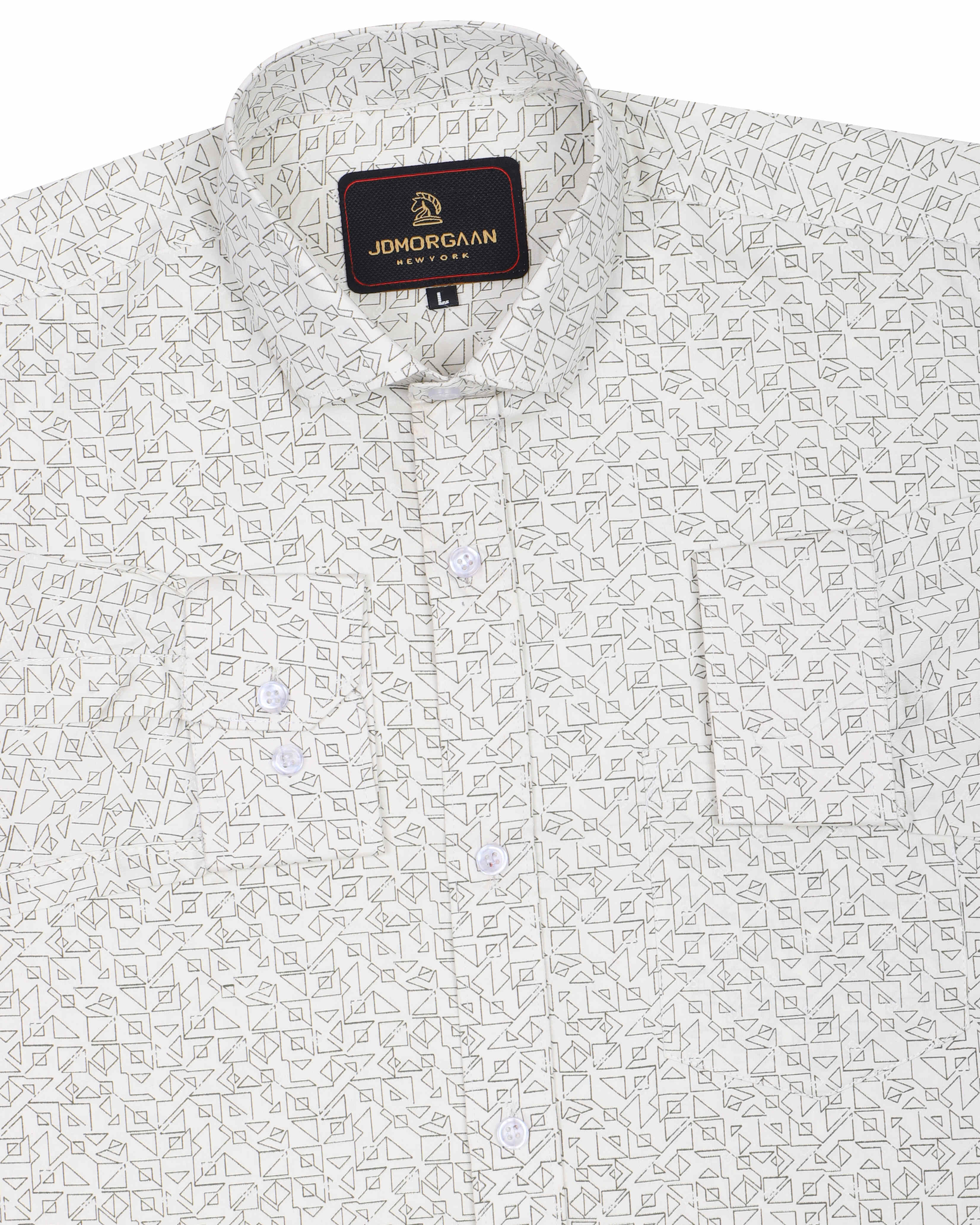 White Cream Giza Print Premium Cotton Shirt